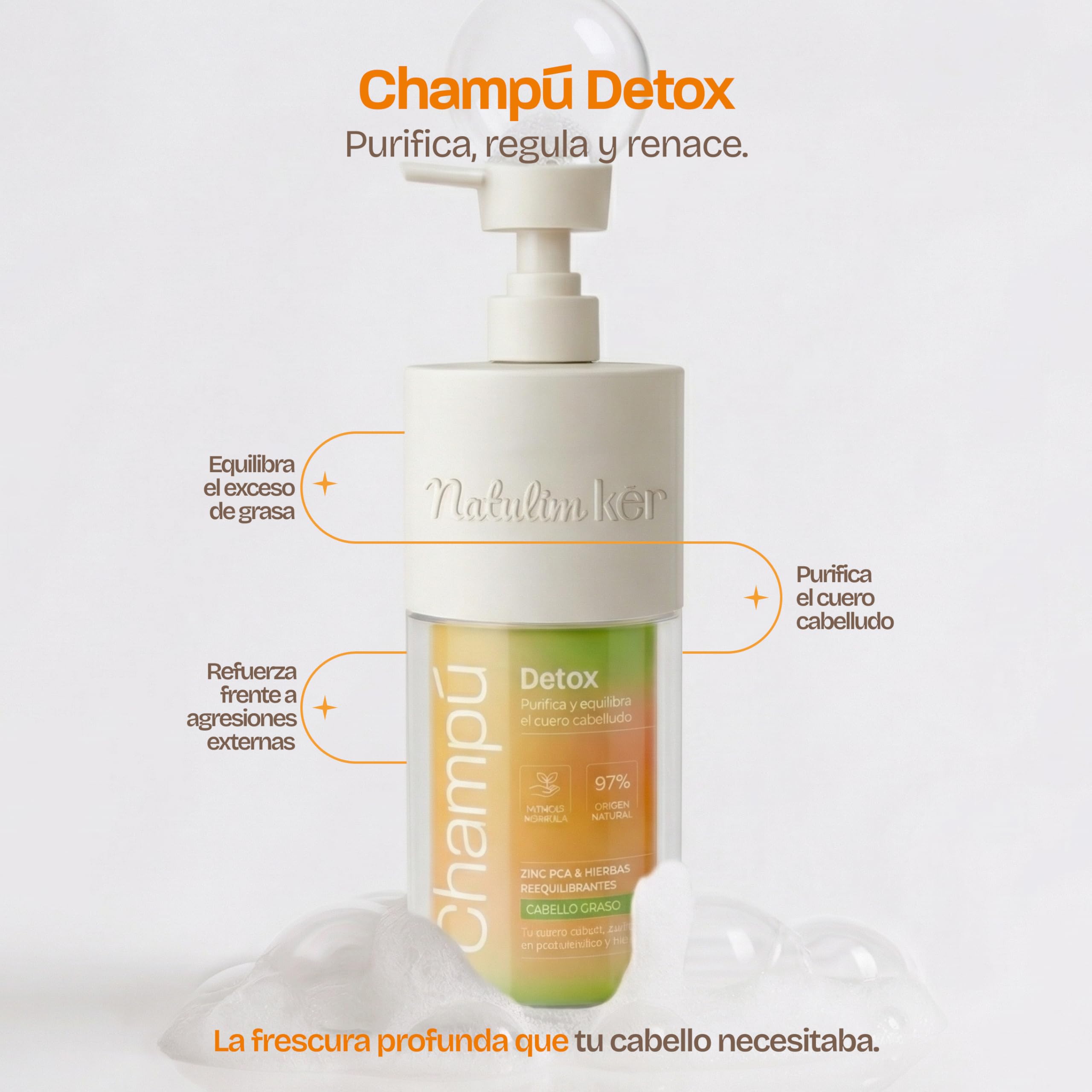 Natulim Kēr Champú Detox para Cabello Graso - Limpieza Profunda y Control de Grasa - Con Zinc PCA y Extractos Vegetales - Cuidado del Cuero Cabelludo - Cabello Fresco, Ligero y Revitalizado - 330 ml. — view 4