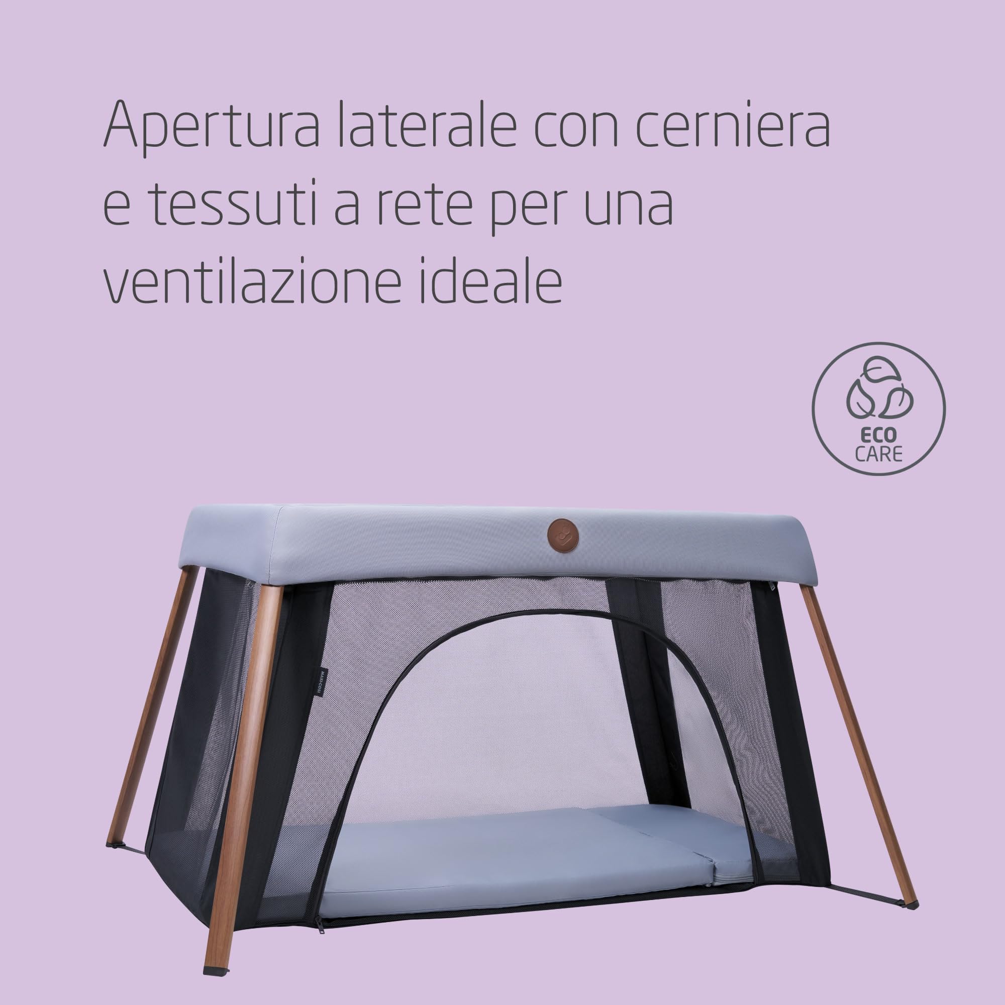 Maxi-Cosi Iris2, 2 in 1 Culla da Campeggio Neonato, 0-3 anni, 0-15 kg, Lettino da Viaggio Compatto, 2 Livelli, Finestra, Pieghevole e Leggero, Materassino Estensibile, Eco Care, Essential Grey