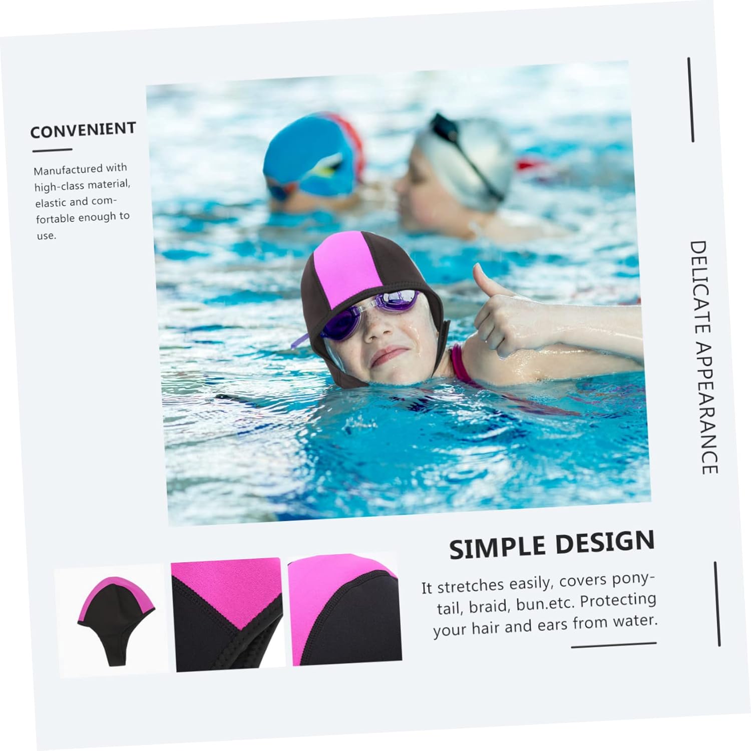 BESPORTBLE 3pcs Neoprene Cold Water Diving Hat Rubber Bathing Cap for Winter Swimming Outdoor Diving and Surfing Unisex Design Black and Rose Red