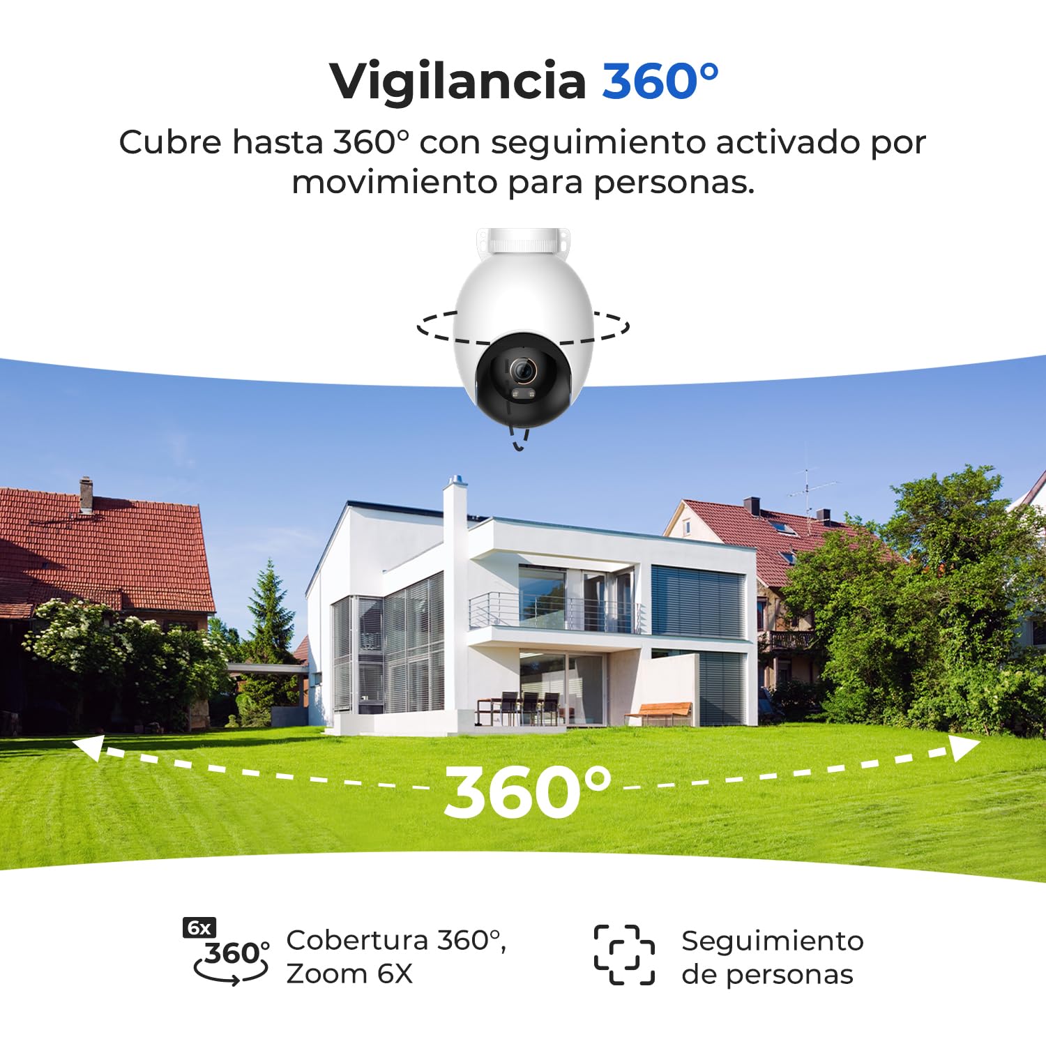 IMILAB 4K 8MP Cámara de Seguridad Exterior, WiFi 2,4/5GHz, Cámara Vigilancia 360° con Detección de Personas y Vehículos, Impermeable, Grabación Continua 24/7, Sin Cuotas Mensuales(EC6 Pro)