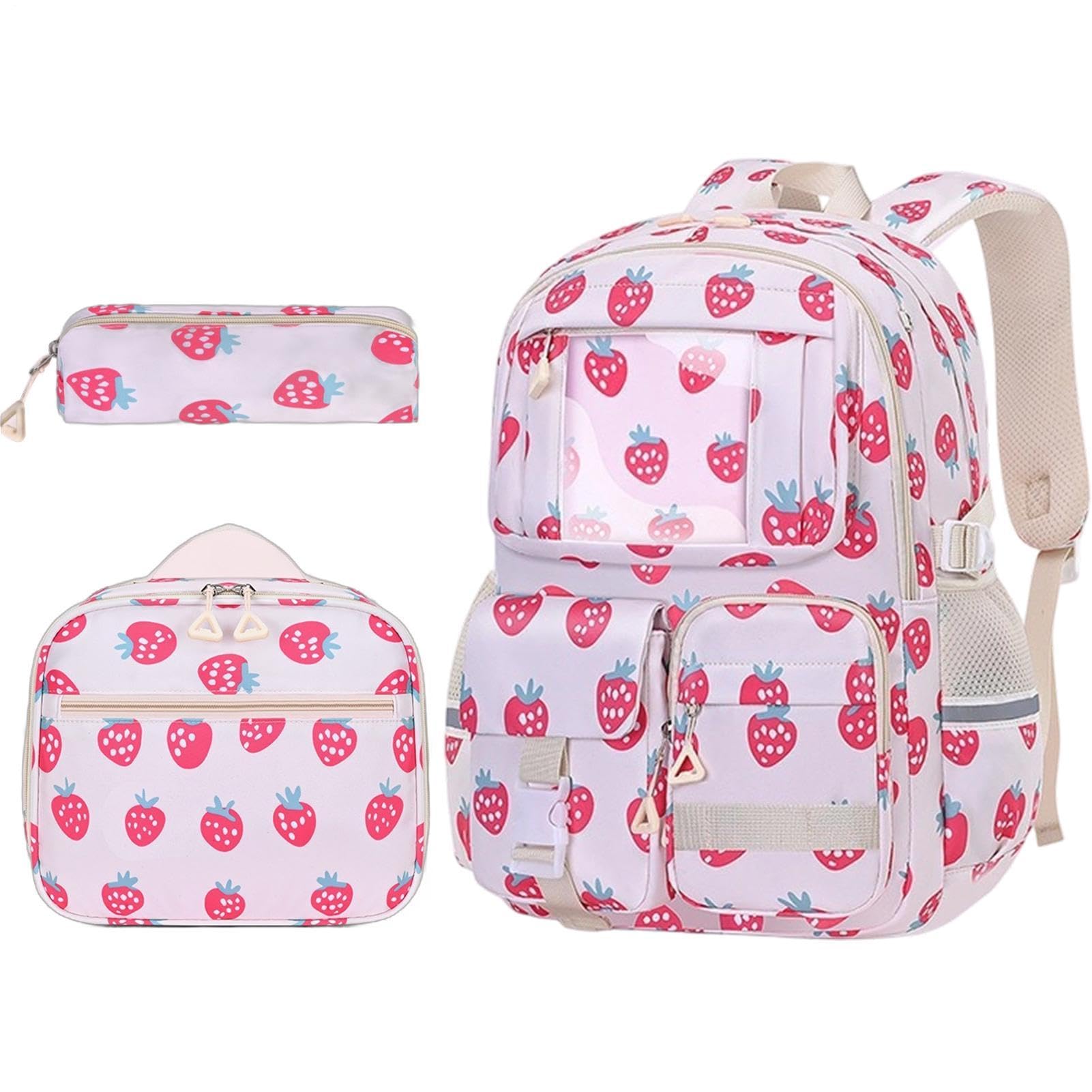 Zaino Per Bambine 3 Pezzi Impermeabile Multi-Tasche Con Borsa Pranzo | Zaino Scuola Ragazze Per Adolescenti Studenti Di Elementari Medie E Superiori Outdoor Campeggio Compleanno E Vacanza