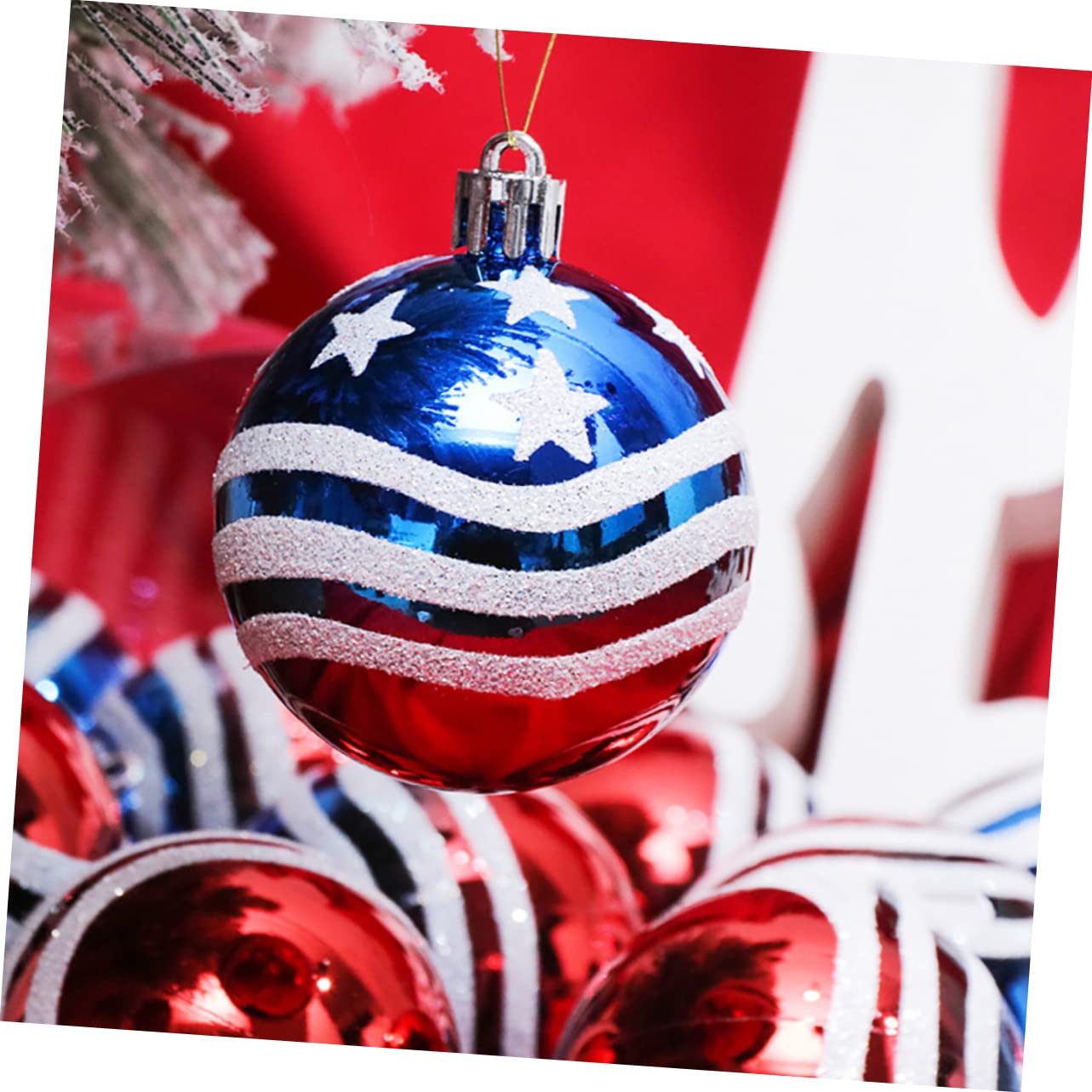 Zerodeko 2 Sätze Gemalte Bälle Zum Unabhängigkeitstag Baumdekorationen Weihnachtskugeln Rot Kunststoffball Kunststoffkugel Weihnachtsdeko Wohnkultur Partydekor Plastik Blue Stück * 2