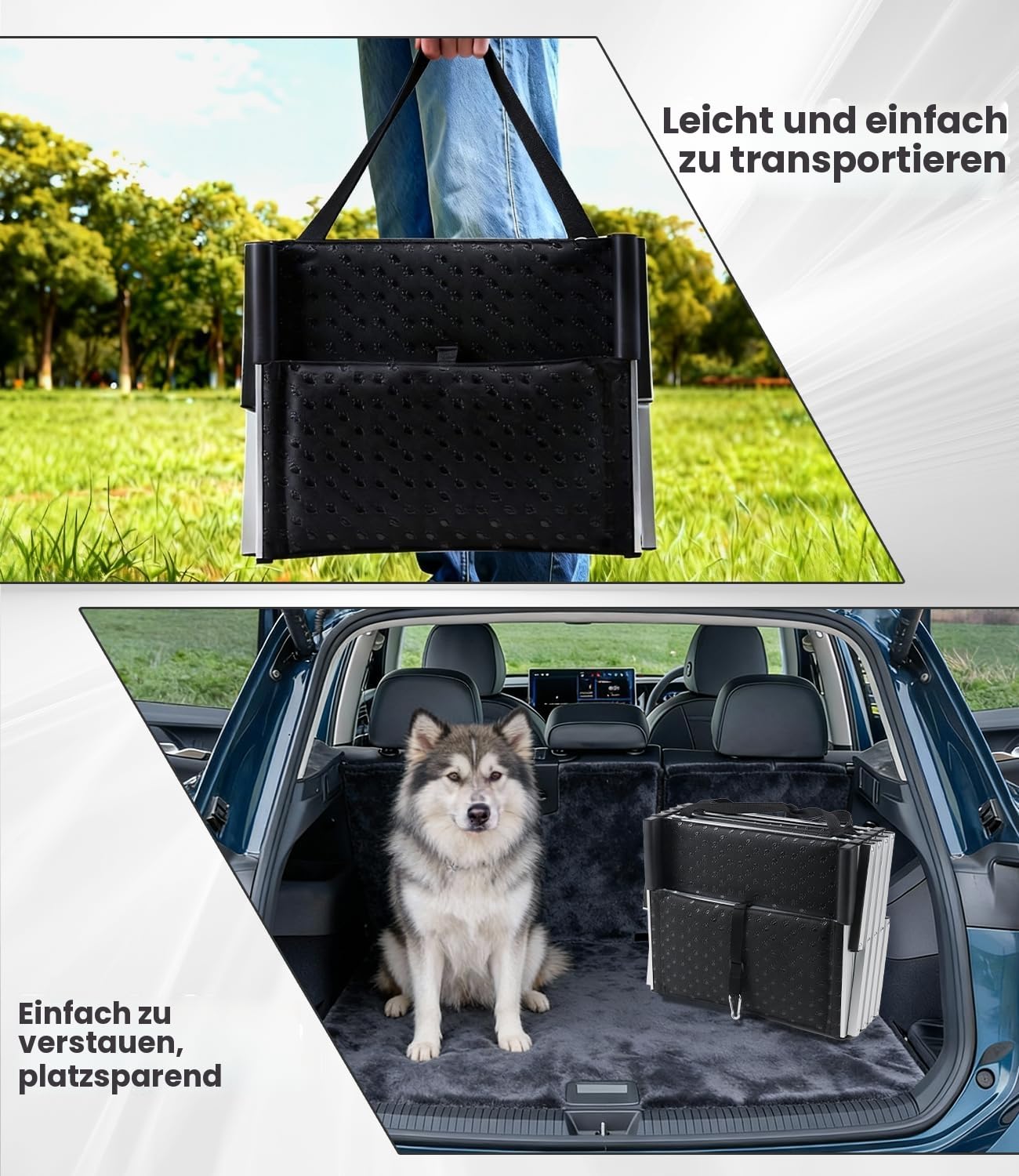 Hundetreppe Auto, Hunderampe Auto klappbar, Haustiertreppe mit Hundeliftgeschirr, 5 Stufen Hundetreppe Große Hunde bis 80kg, Rampe Hunde Treppe für die Für Kleine, Mittlere, Große