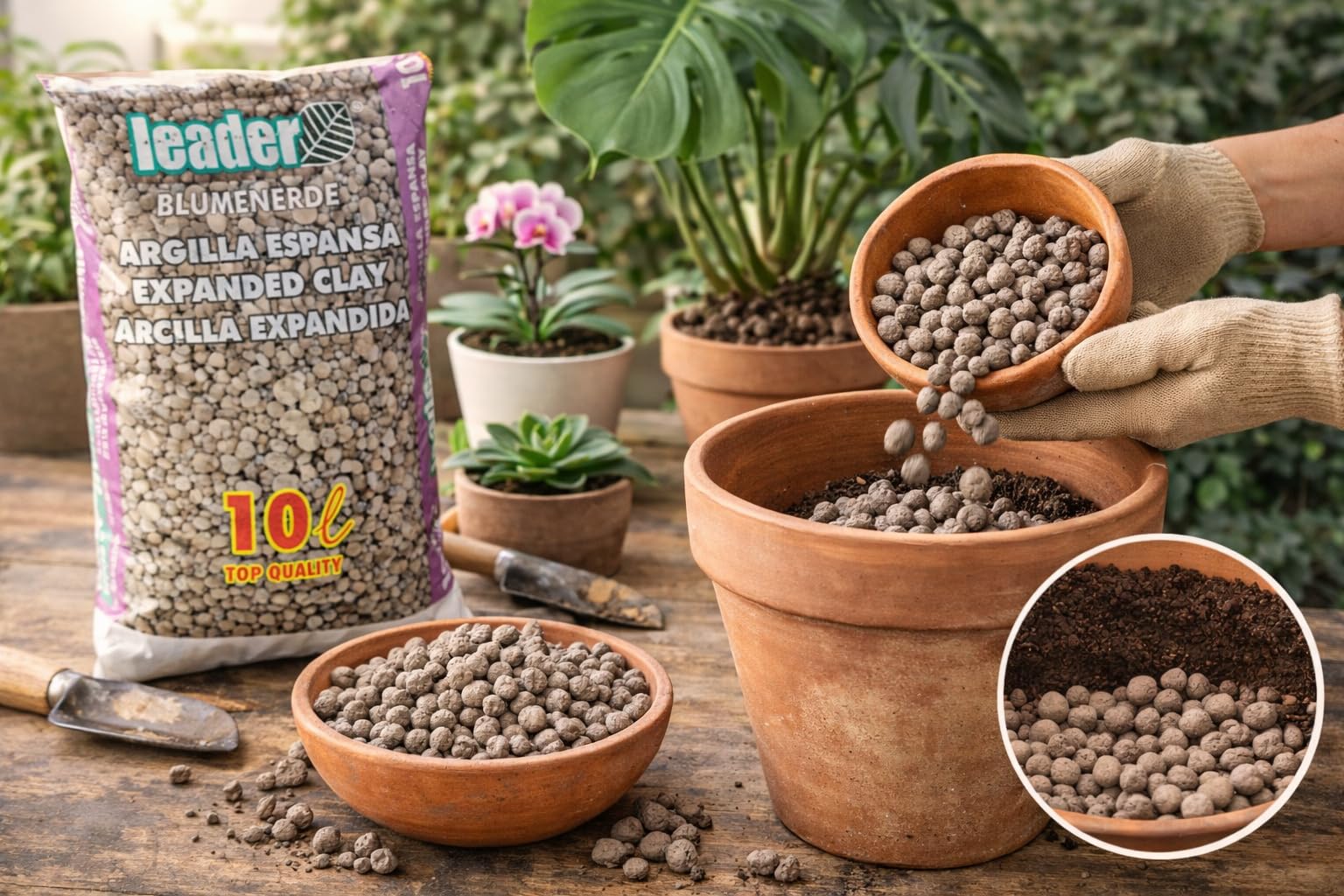 LEADER, Argilla Espansa, Da Giardinaggio e Coltivazione, Per Piante da Interno, Giardini, Terrazzi, Orti e Piante Idroponiche, Migliora Salute delle Piante e la Struttura del Suolo, Sacchetto da 10L