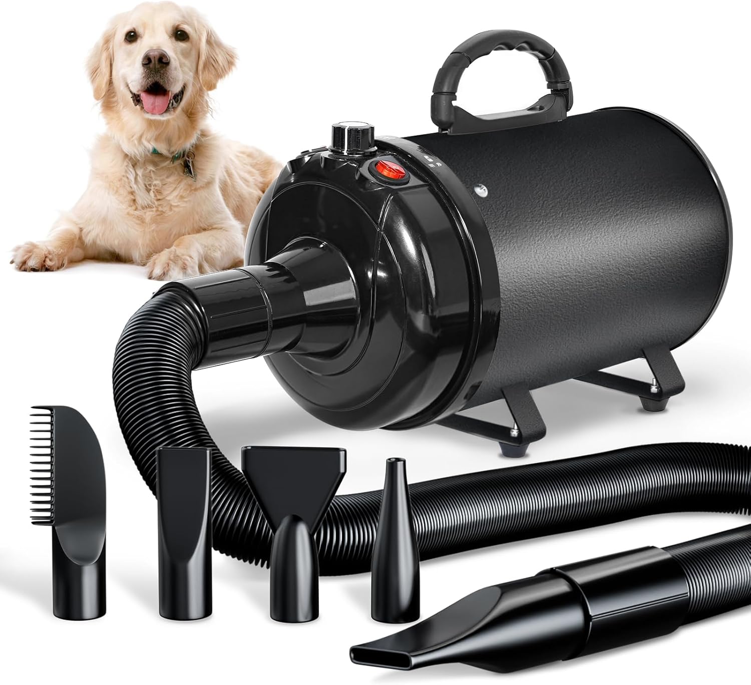 Dog Hair Dryer Blaster 3000W, Pet Hair Dryer, Low Noise Temperature Heater with 4 Different Nozzles, Deep Black 2