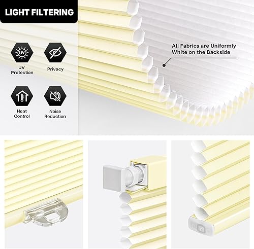 Vista 3 de LazBlinds Persianas Celulares sin Cordón, Sin Herramientas Sin Taladro Persianas de Panal Filtradoras de Luz Persianas Plisadas para Ventanas, 21