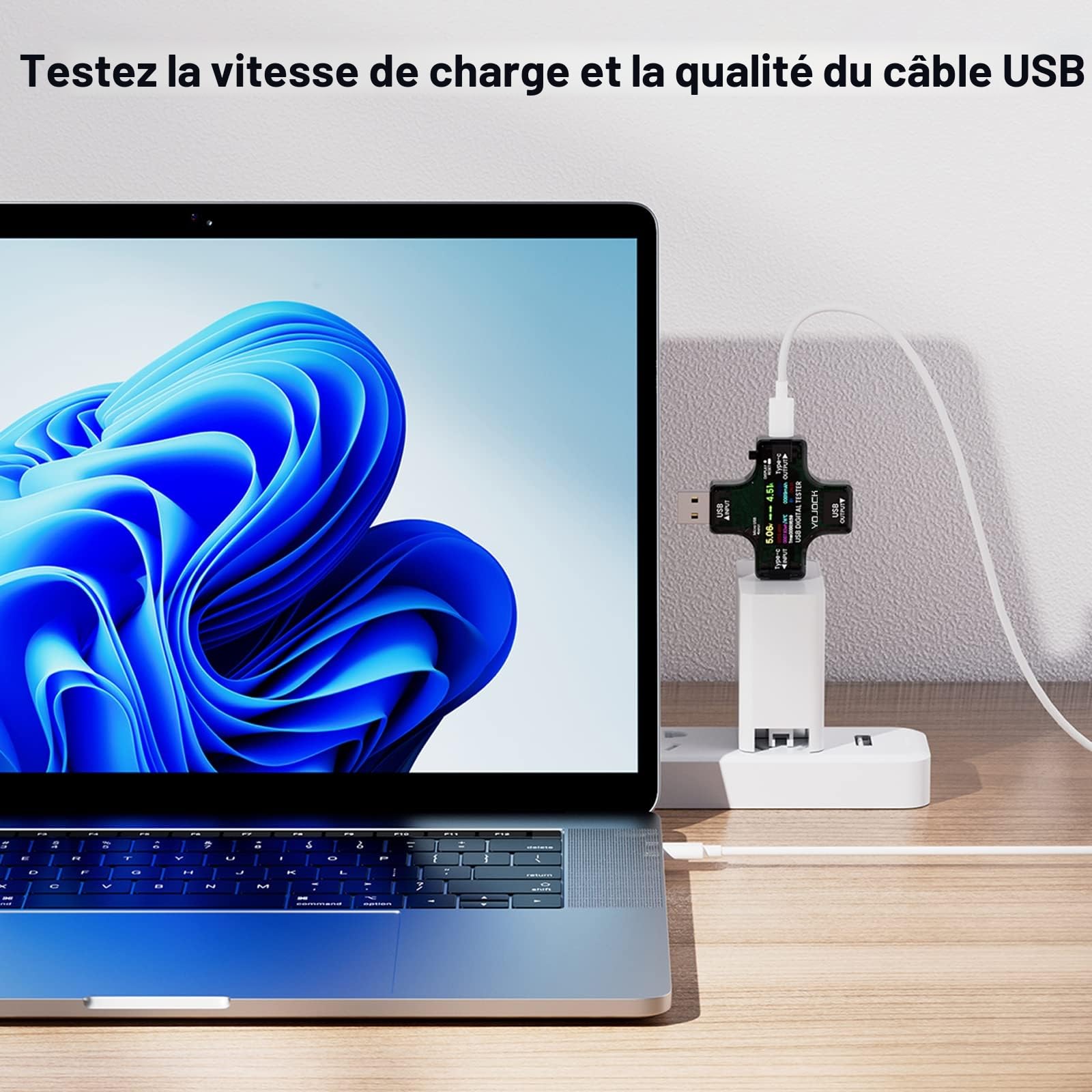 YOJOCK Testeur USB Multimètre USB C Meter de Courant et de Tension 3.6-32V 0-5.1A Tester 2 en 1 Voltmetre Amperemetre Capacité Alimentation Wattmètre Chargeur Détecteur avec adaptateur OTG