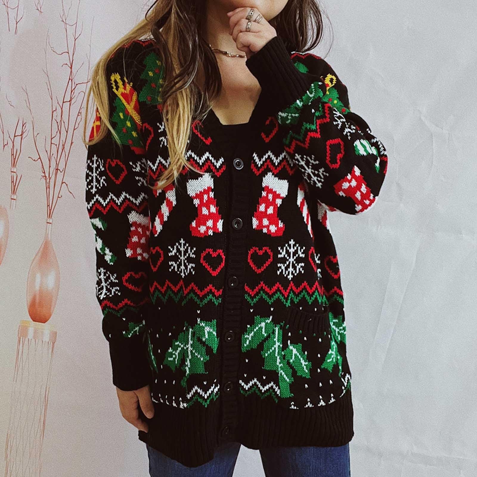 Maglioni vintage natalizi da donna 2024 autunno maglione leggero 2024 per le donne lavorato a maglia comodo scollo a V inverno autunno maglione allentato maglione autunno autunno manica a pipistrello