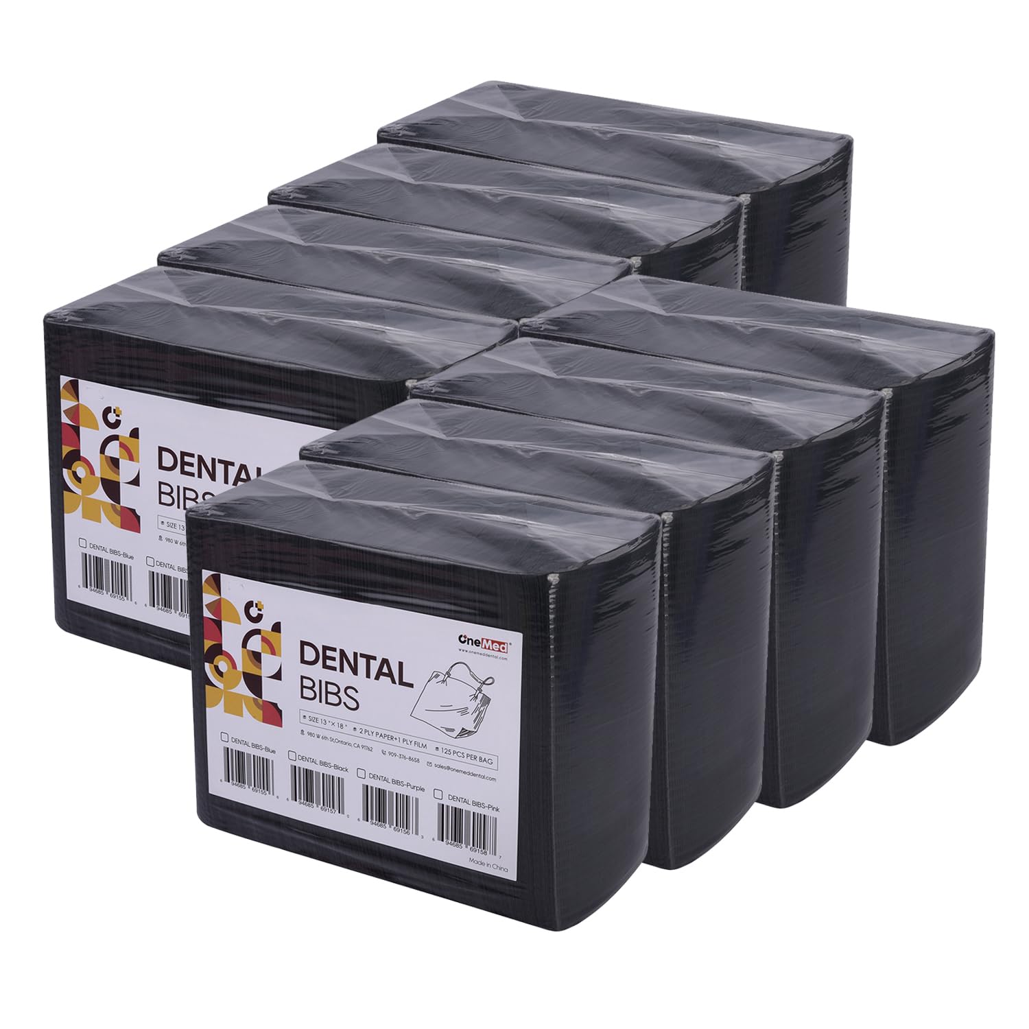 OneMed 1000 PCS 13"x18" Black Dental Bibs Disposable 3 Ply Waterproof Dental Tattoo Bibs 125 PCS per Bag 8 Bags Dentist Clinic Medical Tray Cover and