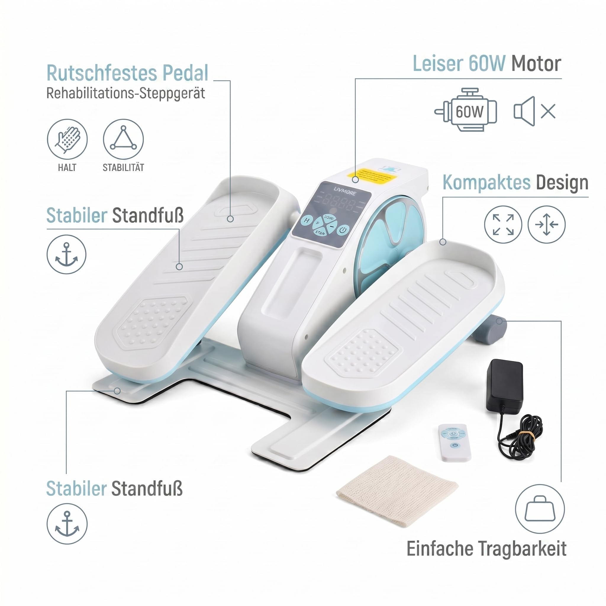 LIVMORE Elektro Fitness Stepper, Magnetischer Widerstand, LCD Display, Fernbedienung, Anti Rutsch Pedale, Schwarz