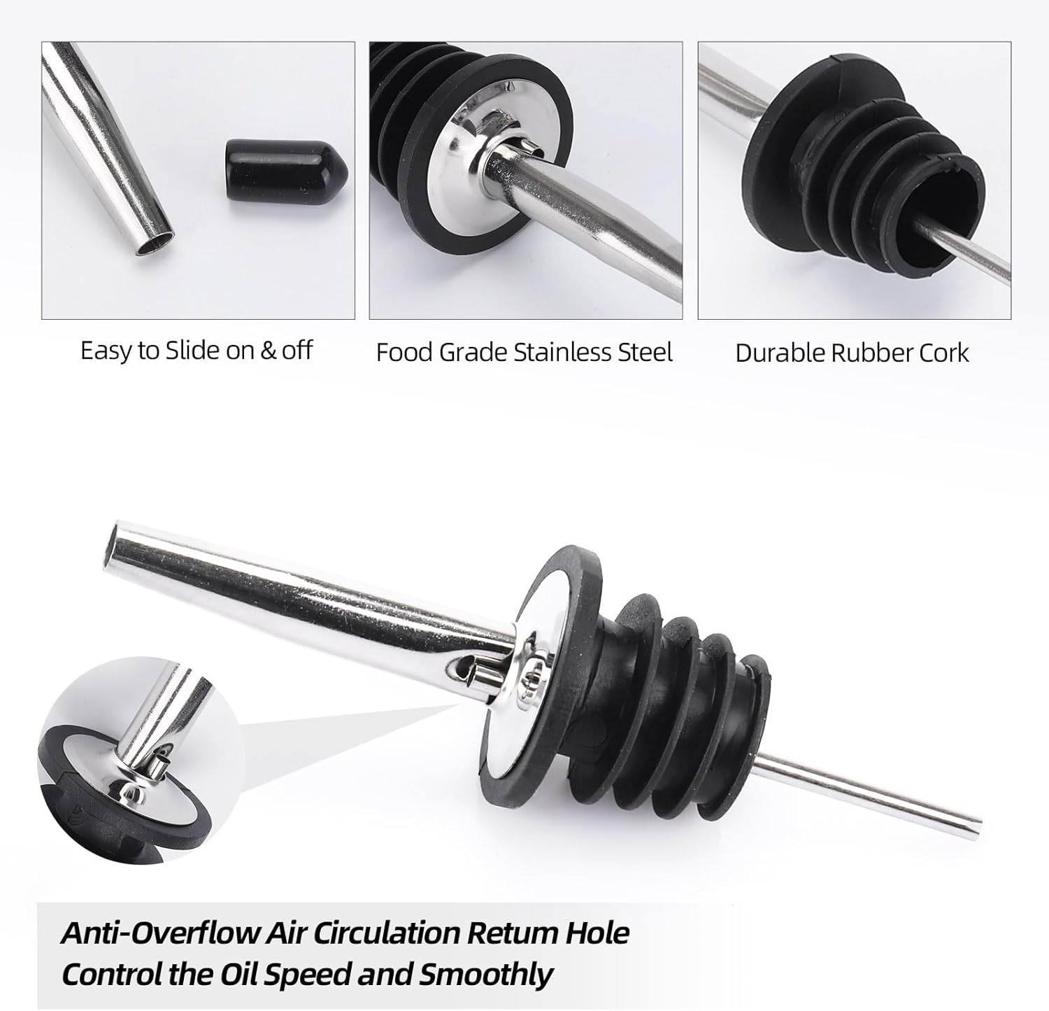 100 Pack Liquor Pour Spout, Stainless Steel Liquor Bottle Pourers for Alcohol, Olive Oil, Liquor Pourers with Dust Caps, Home Bar Bartender Accessories