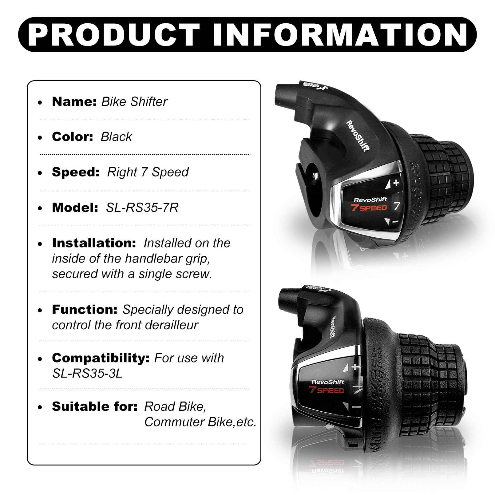 THALOUS Revoshift Destro SL-RS35-6R/7R – Leva Cambio 6/7 Velocità Per Mountain Bike – Finestra Visuale – Cavo 2,45 M