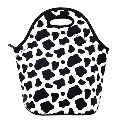 Neoprene Lunch Bag for Kids, Insulated Lunch Box Tote for Women Men Adult Teens Boys Teenage Girls Toddlers (Cow Print)