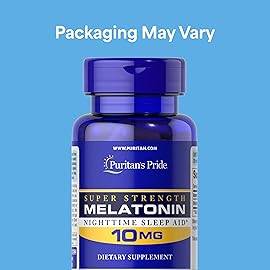 Puritan\'s Pride Premium Super Strength Melatonin 10mg Sleep Aid, Dietary Supplement for Sound, Restful, and Longer Sleep Support, 4 Month Supply, 120 Rapid Release Capsules (Packaging May Vary)