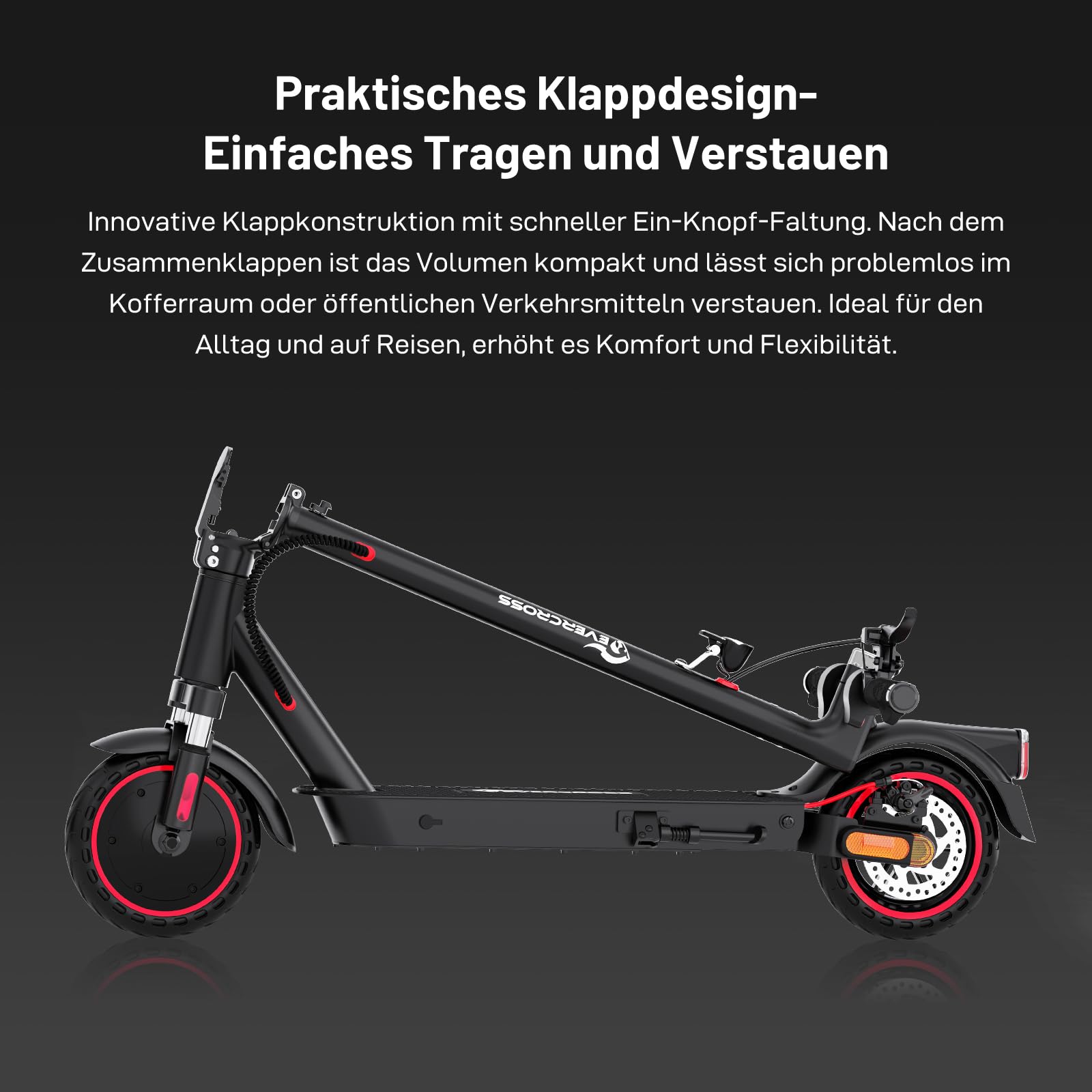 EVERCROSS EV85F/EV10K PRO E-Scooter mit Straßenzulassung (ABE), Faltbarer Elektroroller für Erwachsene mit APP - 400W Motor, 7,8/10,4 AH Batterie, Duales Brems, Zwei Stoßdämpfer