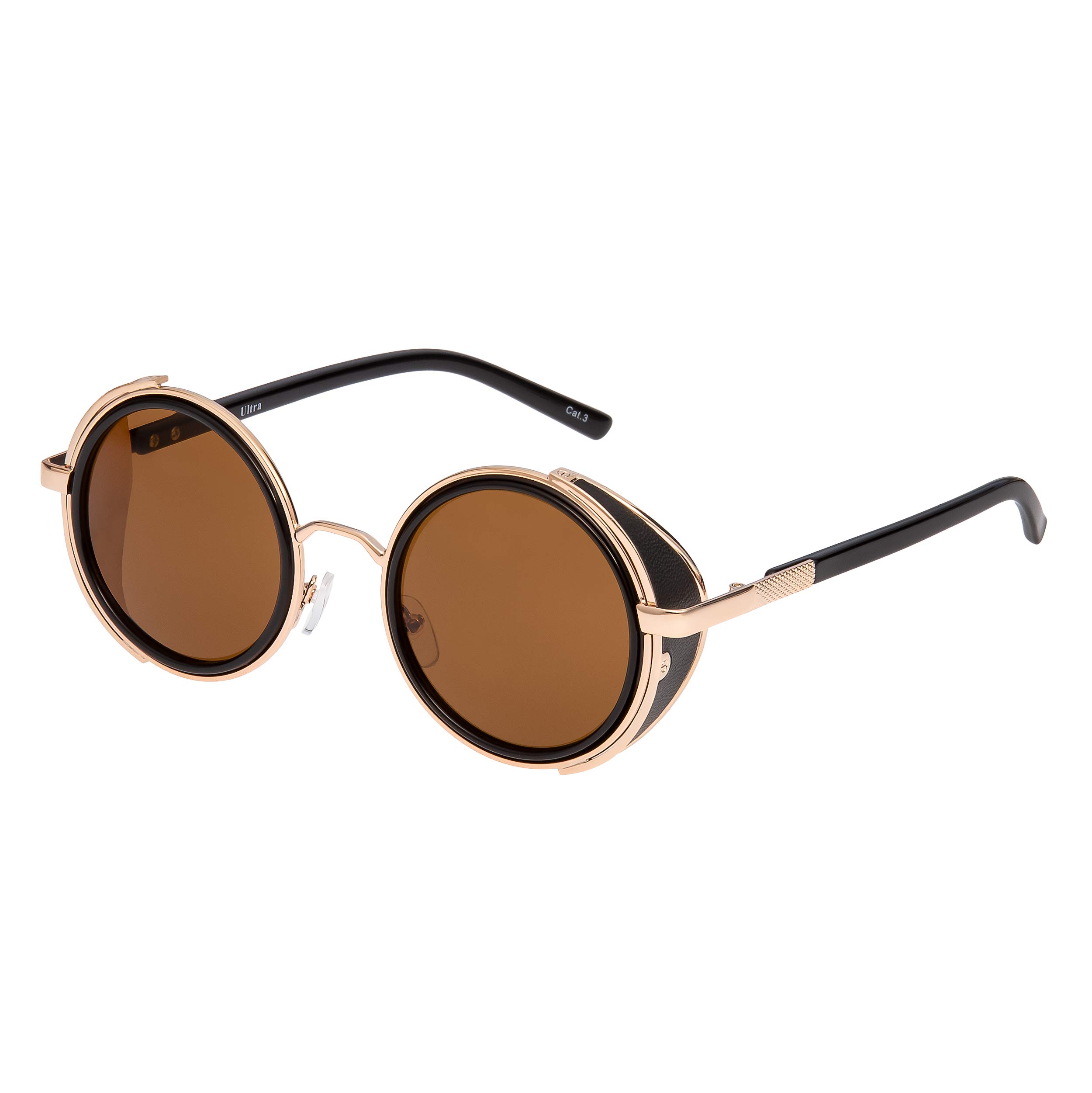 Gold + Brown Steampunk Glasses Cyber 50s Round Retro Vintage Goggles Sunglasses
