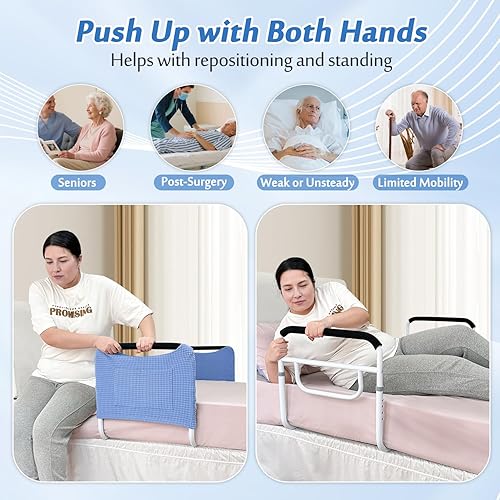 Miniatura 4 de Mybow Riel de cama doble, barra en U para barandillas médicas de asistencia de seguridad, soporte de barandilla para adultos mayores debajo del