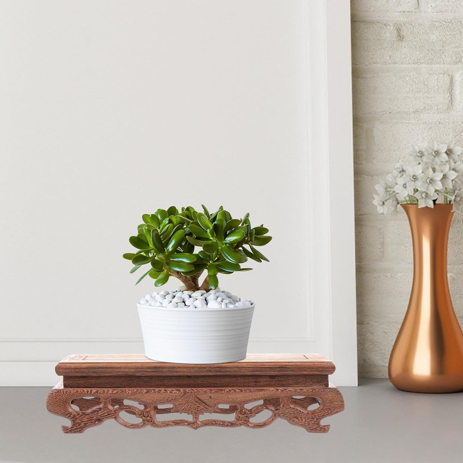 Zerodeko Wooden Vase Stand Plant Riser Craft Holder Bonsai Holder Rectangle Oriental Plant Stand