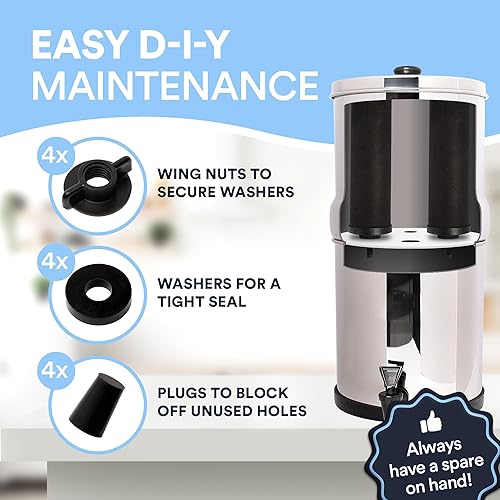 Miniatura 4 de Impresa Kit de repuesto para elementos del sistema de filtro de agua Berkey - 4 tuercas de ala, 4 arandelas y 4 tapones - Impresa Pack para filtros