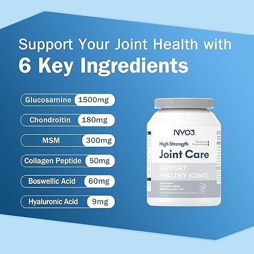 Miniatura 3 de NYO3 Glucosamina 1500mg con condroitina MSM 120 cápsulas de péptido de colágeno  Suplemento de apoyo articular, suministro de 30 días para la salud