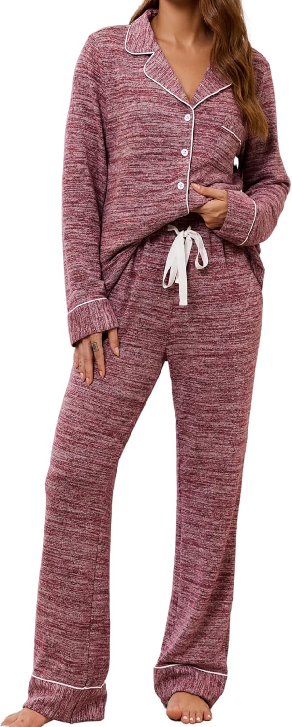 Leikar Button Up Pajama Set For Women Long Sleeve Shirt And Pajama Pants Soft Pjs Lounge Sets - Image 3