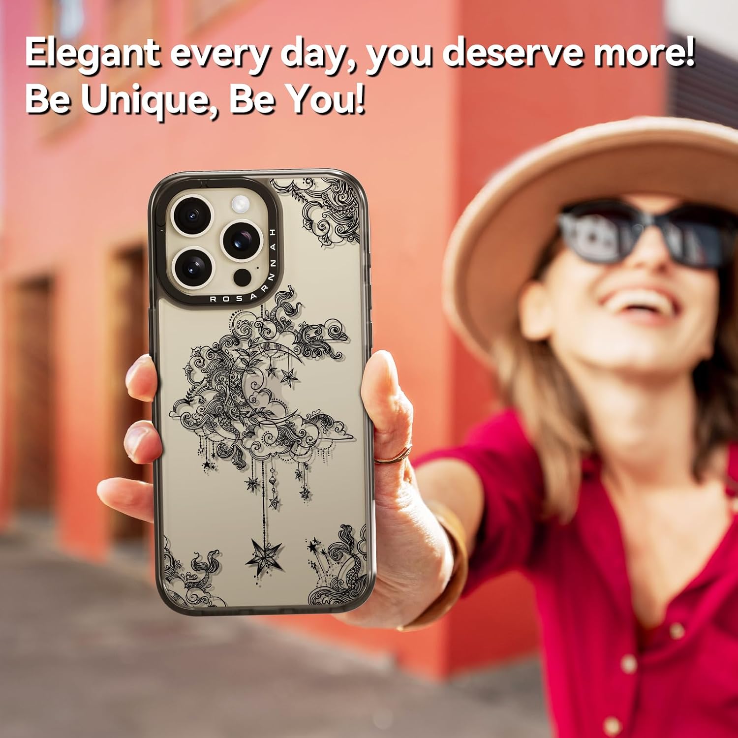 Compatible for iPhone 15 Pro Case Cute Aesthetic - Durable Shockproof 6.6 ft Drop Impact Phone Case Cover with Funny Fashion Moon 6.1" Black