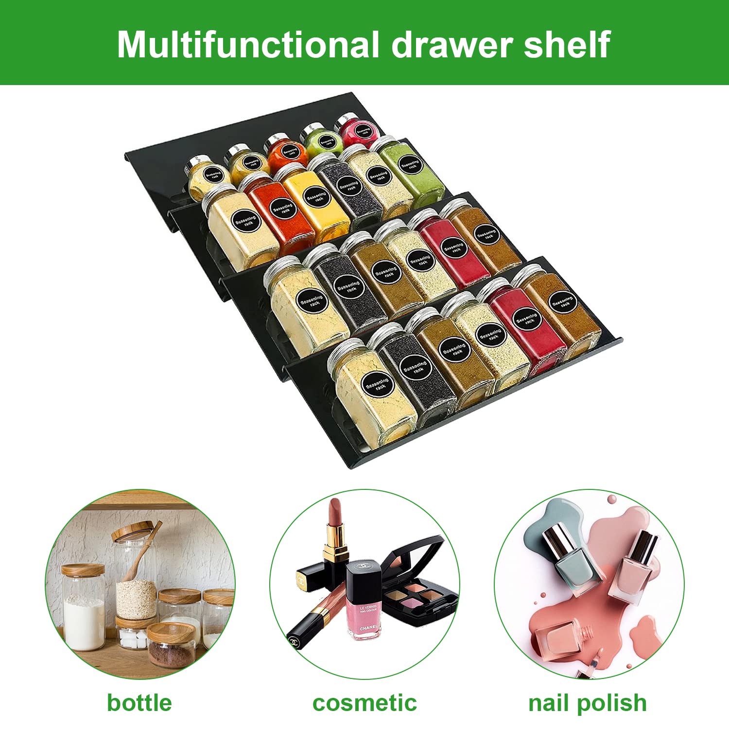 Porta Spezie Da Cassetto Praknu - 3 Divisori Per 12 Barattoli 19x13x3cm - Foto 8