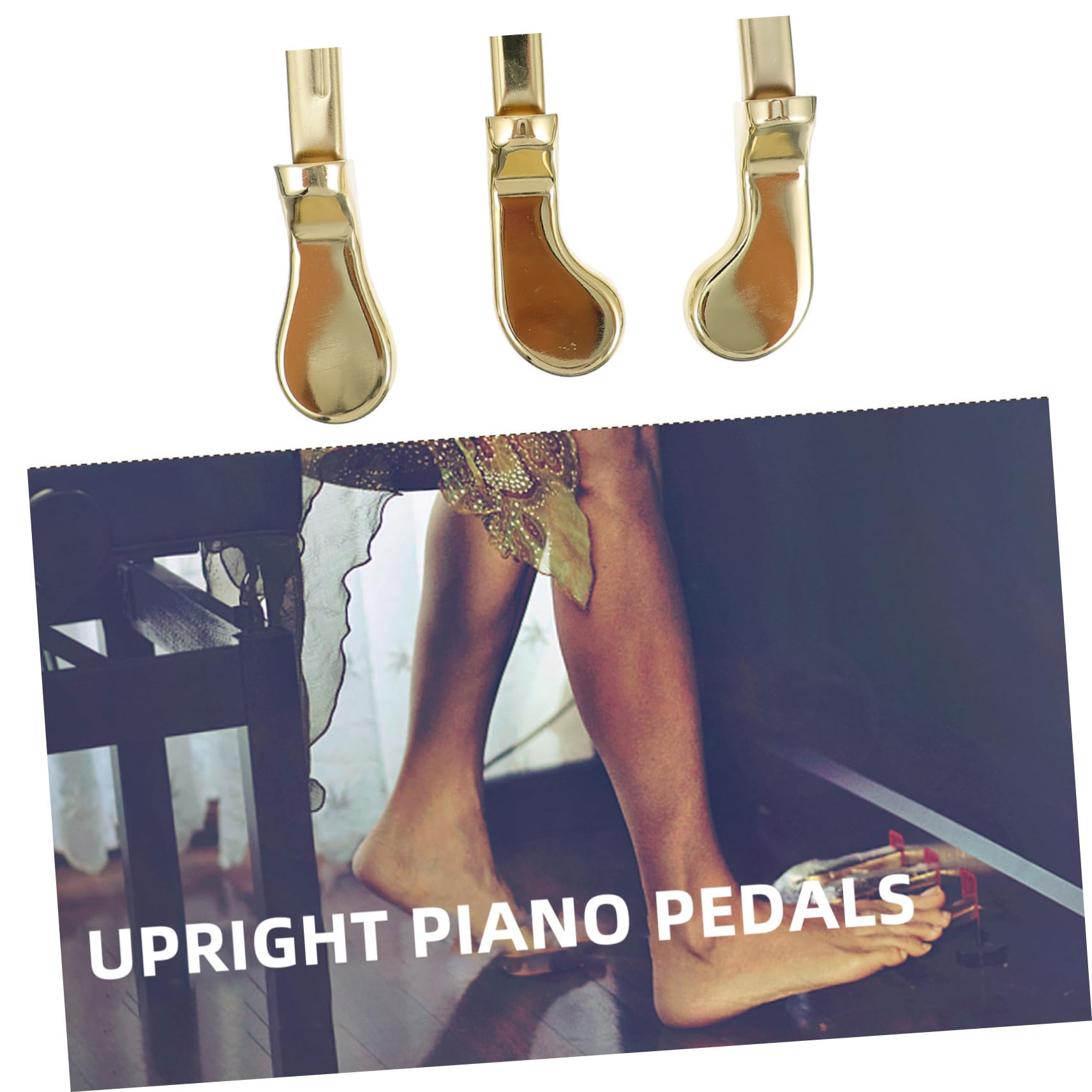 HANABASS Lot de 3 Pédales de Piano Droit en Métal Or Imitation Anti-rouille, Professionnel et Pratique pour Accessoires de Piano Vertical