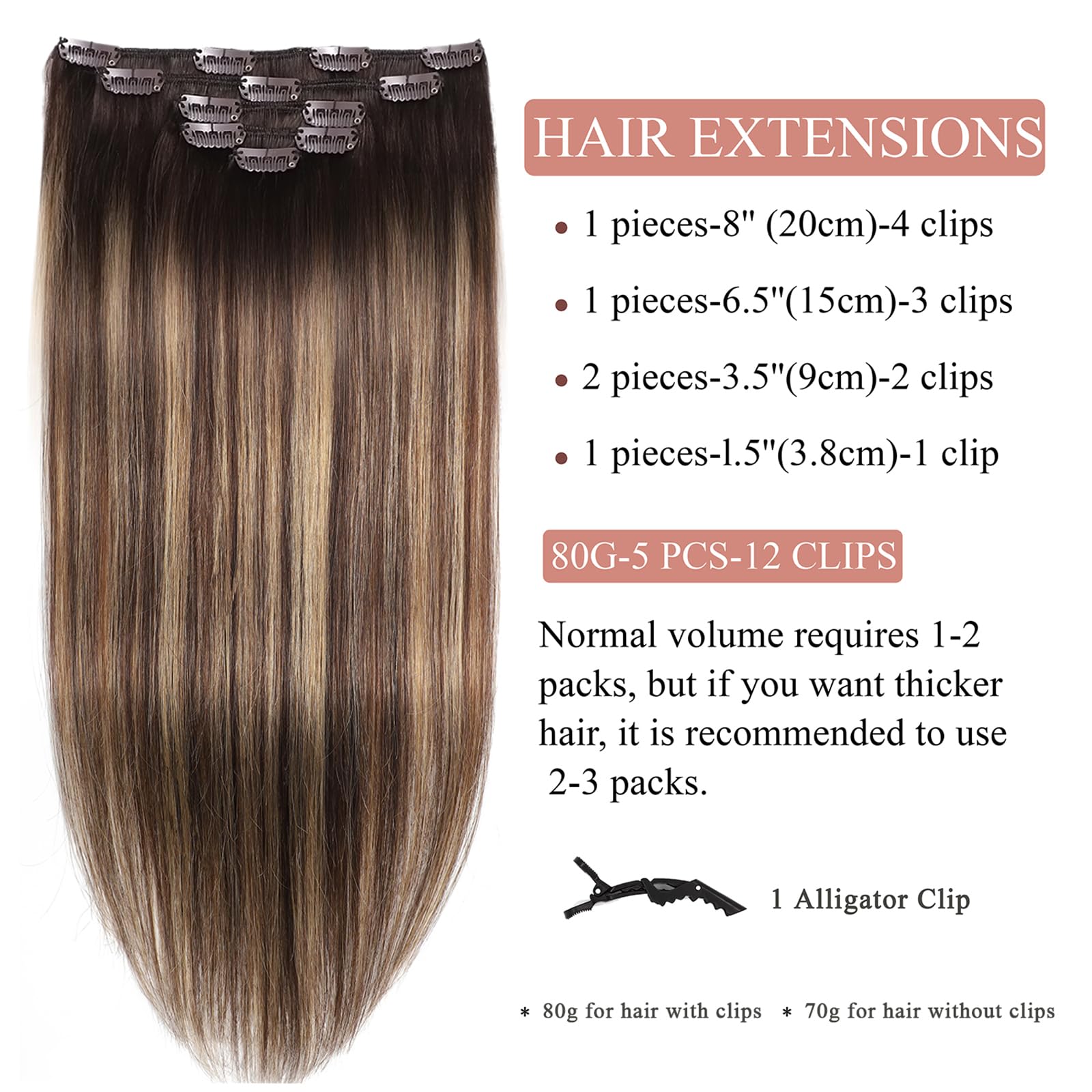 Amazon.com : Straight Clip in Hair Extensions #4/4/27 Human  display picture 2