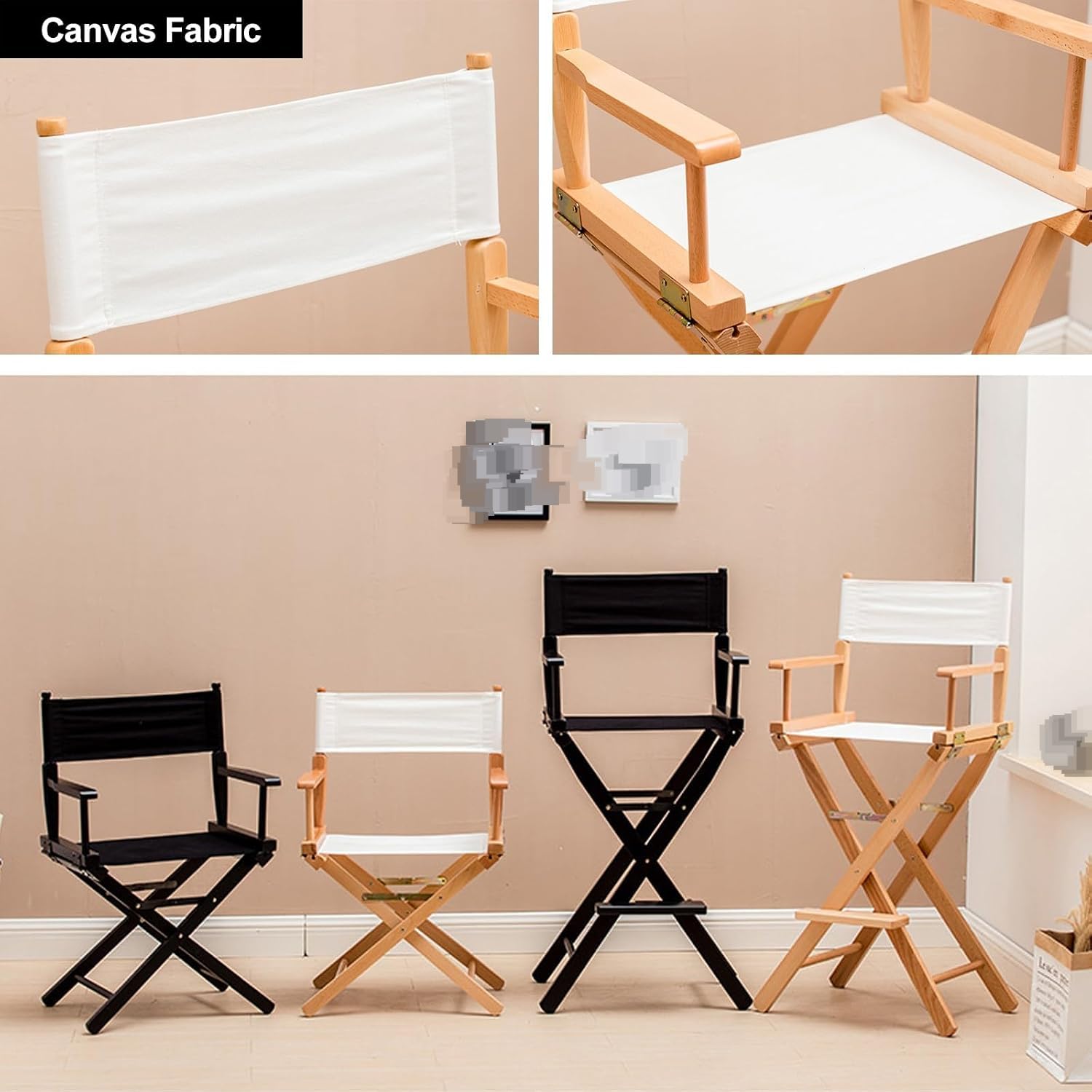 Sillas Plegables de los directores Altos, Silla de Maquillaje Marco de Madera sólida y Asiento de Lona, reposapiés portátil, Silla de Maquillaje para el Artista del Maquillaje, Capacidad de Carga 440