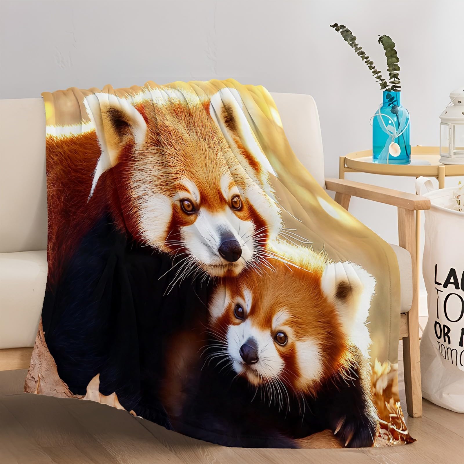 Plaid Couverture Extra Doux 180x220 cm Animal Panda Rouge Orange Couvre-lit Multi-usages Canapé, Plaid pour lit, Couverture Foulard Doux et Chaude Plaid Canapé Flanelle