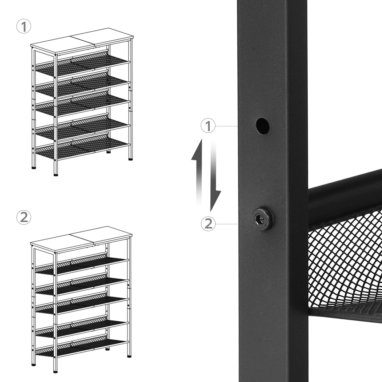 HOOBRO Zapatero, Estantería Zapatero de 6 Niveles, Repisas de Malla Metálica Ajustables, Capacidad para 20-24 Pares, Resistente, Estante Superior Espacioso, Metálico, Marrón Rústico y Negro EBF60XJ01