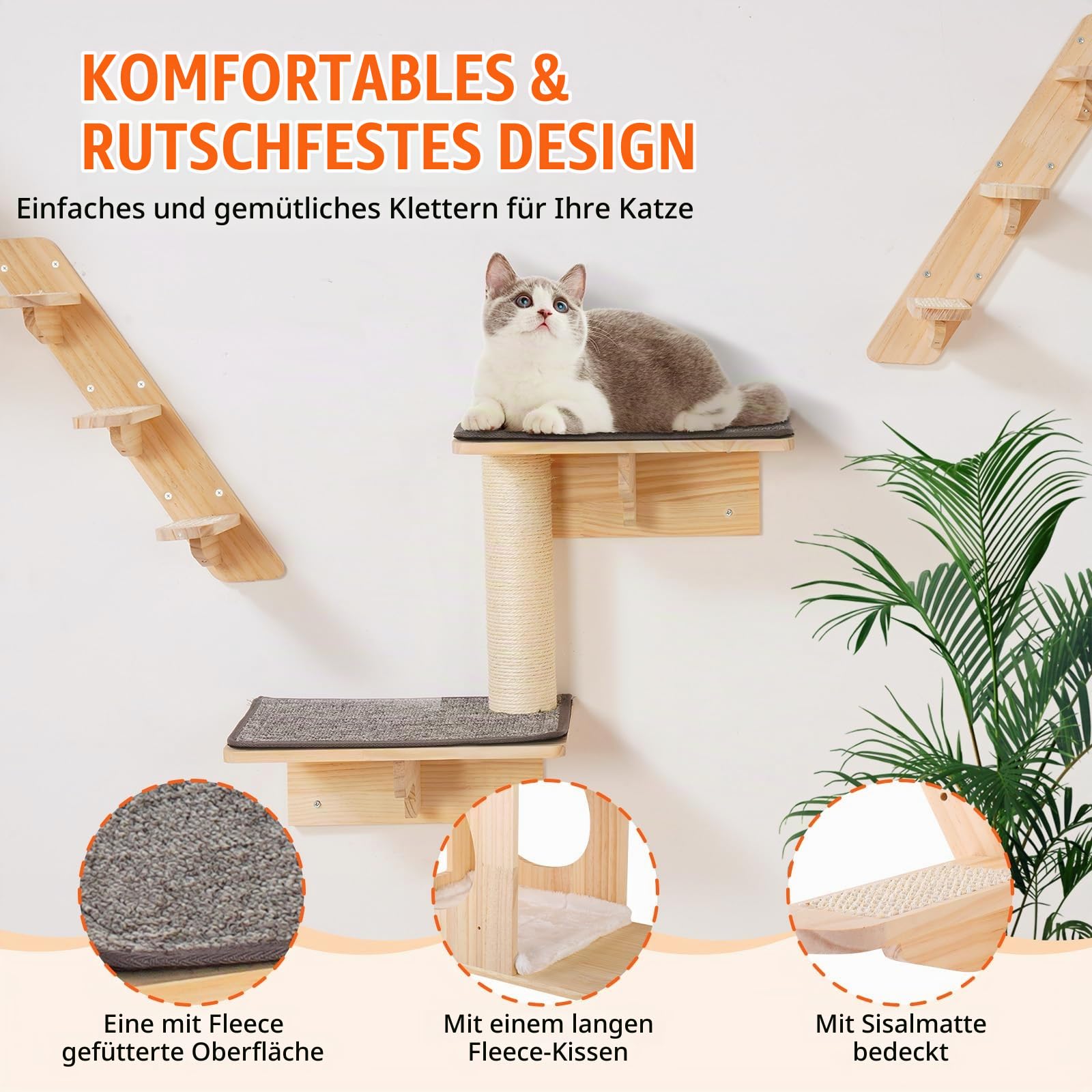 VEVOR Kletterwand, Katzenwandregale und Sitzstangen mit Sprungbrettern, Katzenbetten, Hängematten und Katzenbaum, Katzenmöbel und Regale bis zu 18 kg zum Schlafen, Spielen, Klettern, 7er-Set