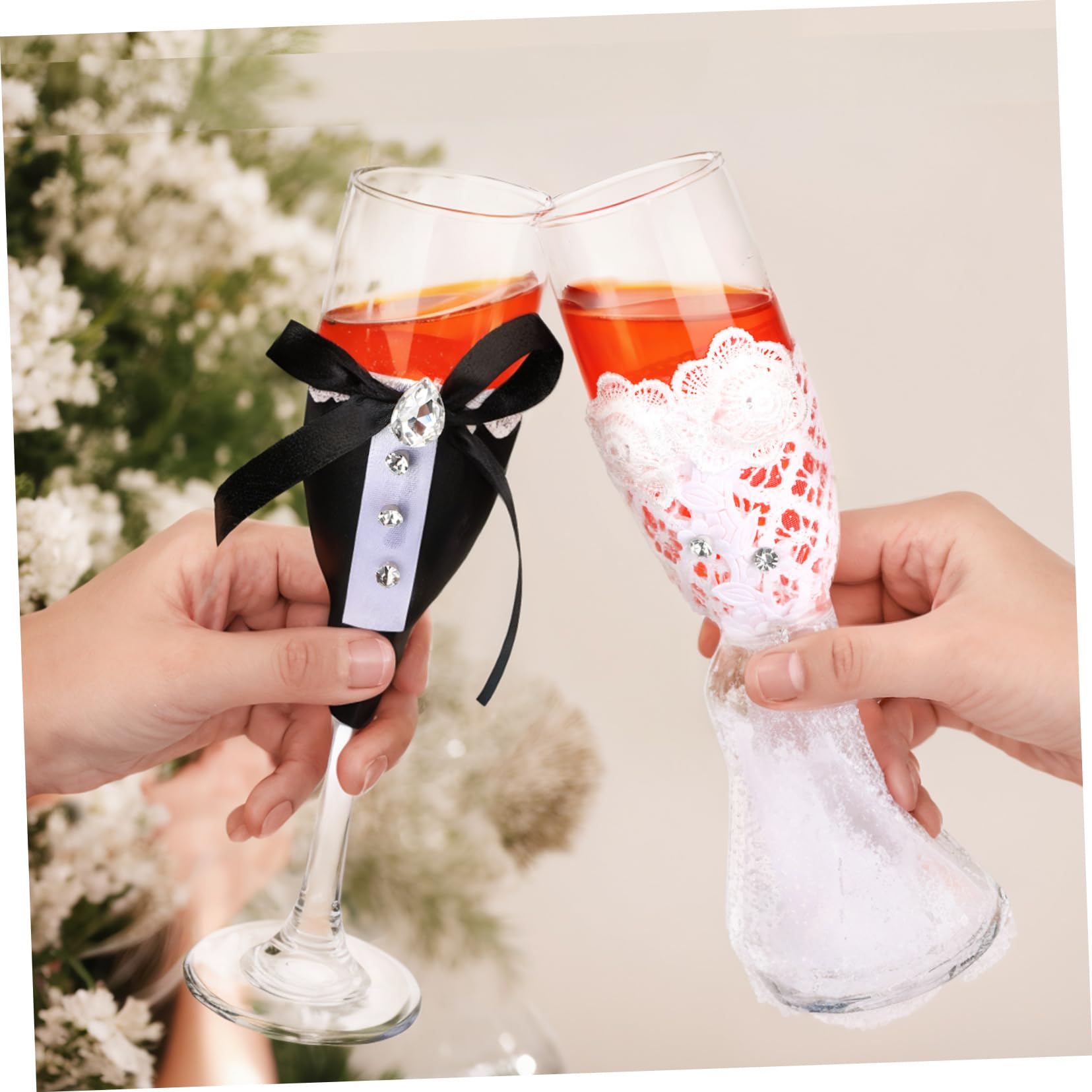 1juego Copas De Brindis Para Boda Elegantes Flutes Decorativas Para Novios Vaso De Champán Para Celebraciones Diseño De Vestido y Traje Para Aniversarios y Compromisos