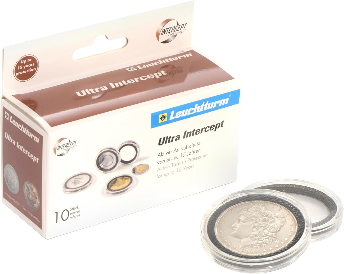 LIGHTHOUSE - Ultra Round Coin Capsules with INTERCEPT Technology Corrosion Protection for 28 mm Coins - Pack of 10