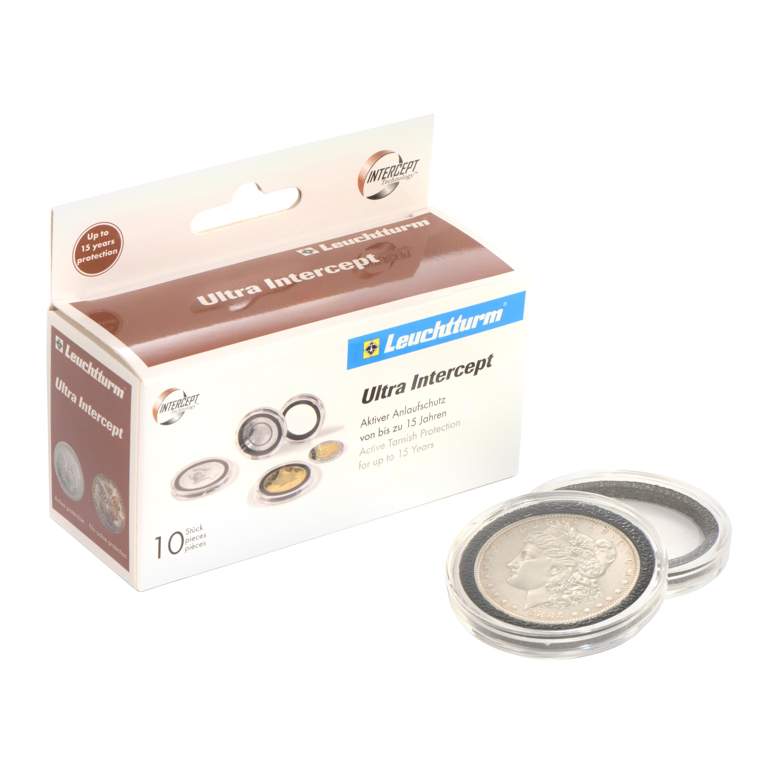 Lighthouse - Ultra Round Coin Capsules with INTERCEPT Technology Corrosion Protection for 33 mm Coins - Pack of 10