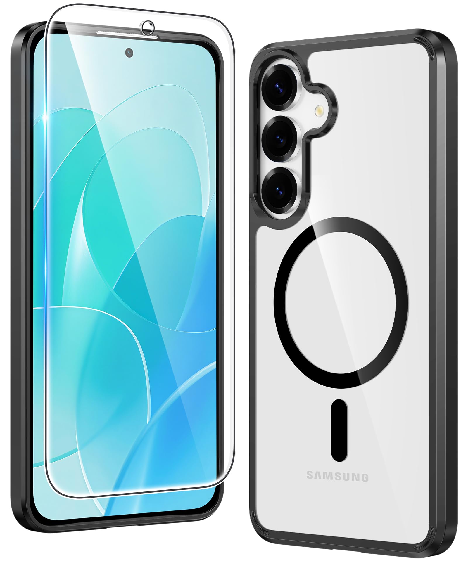 FNTCASE for Samsung Galaxy S25-FE Case Clear Compatible with Magsafe | Screen Protector, Anti Yellowing, Magnetic Phone Cases, Slim, Rugged, Shockproof Protective, Transparent Cell Cover