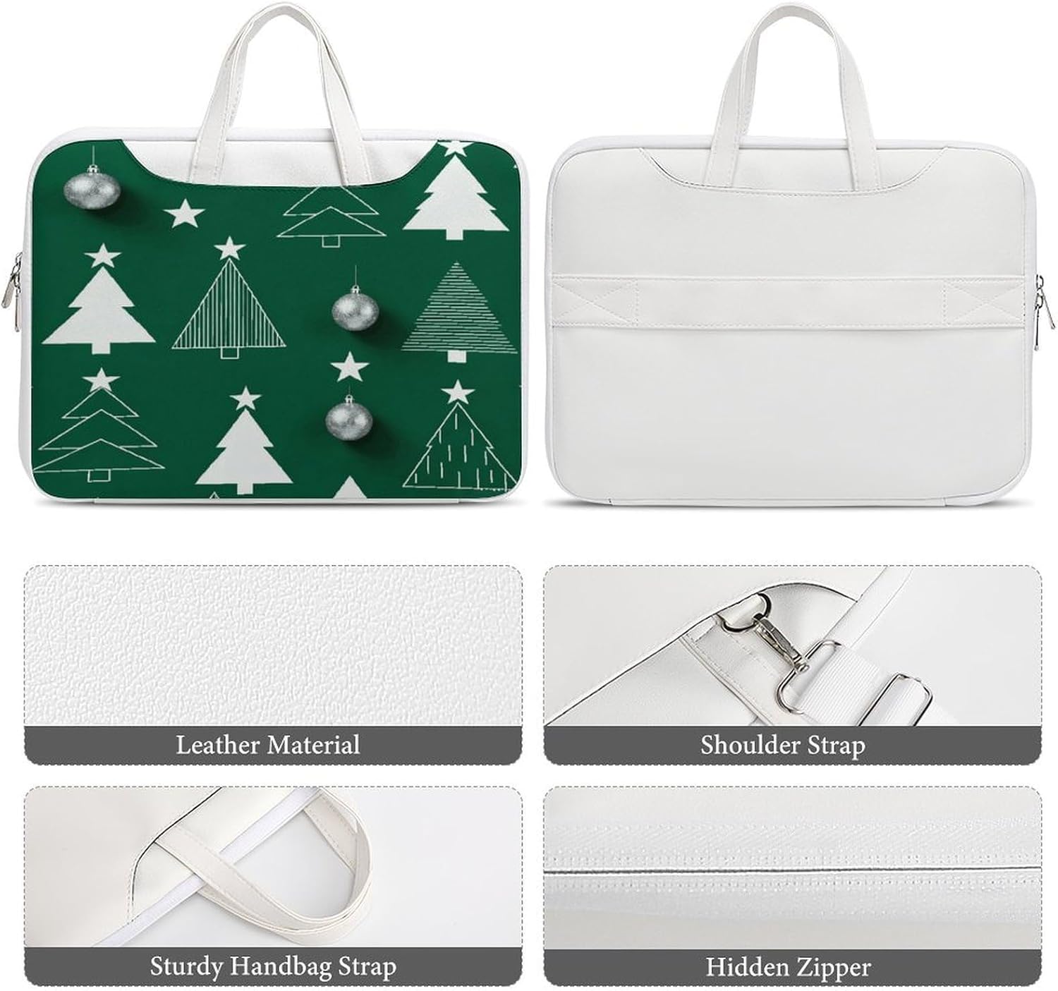 Modern Christmas Rhythm 37x28cm White-style Laptop Bag Leather Tablet Computer Briefcase Large Capacity Work Business Tote Bags for Office