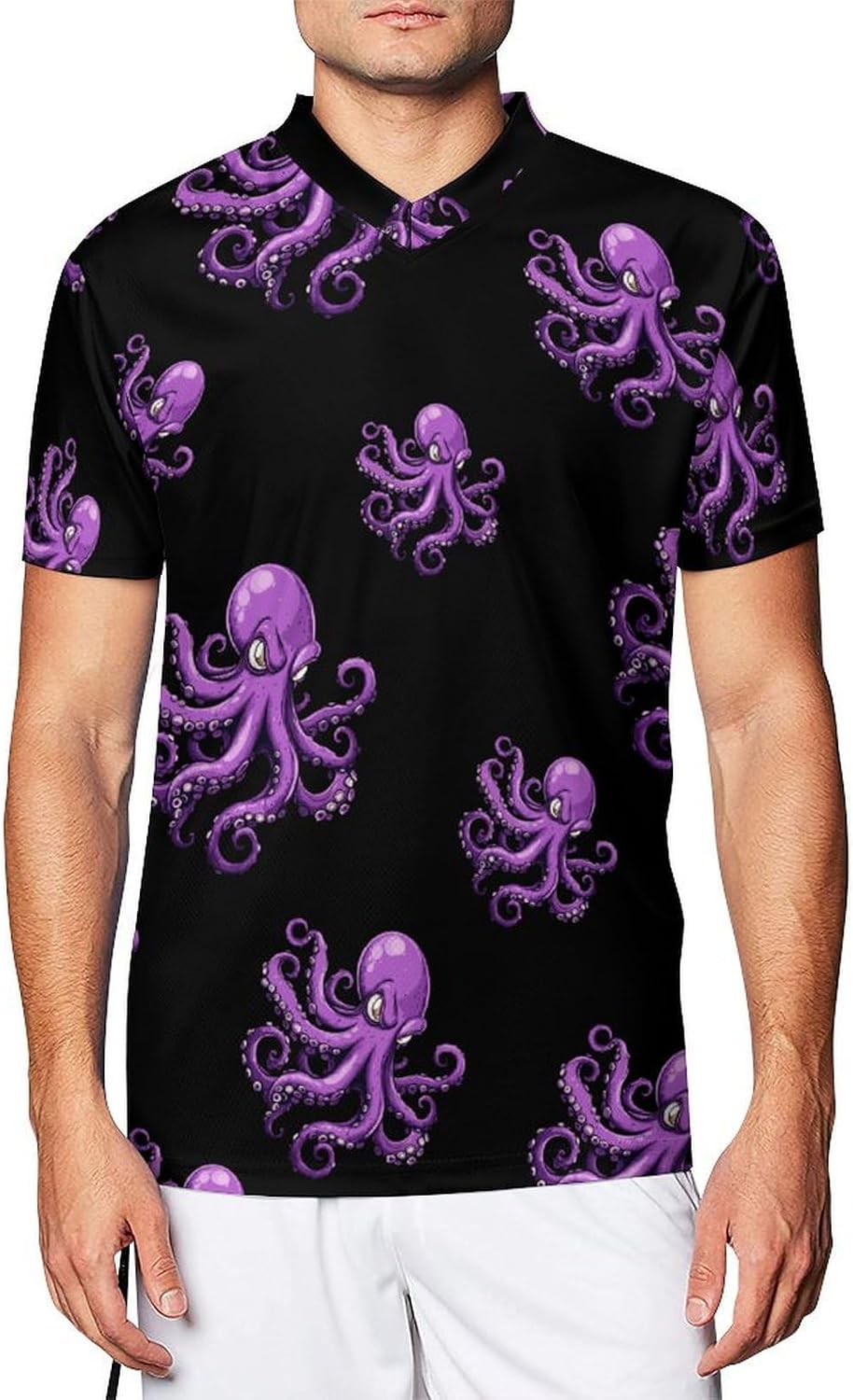 Purple Octopus Mens V Neck Soccer Jersey Quick Dry Breathable Short Sleeve T Shirt Sports Football Tops 6X-Large