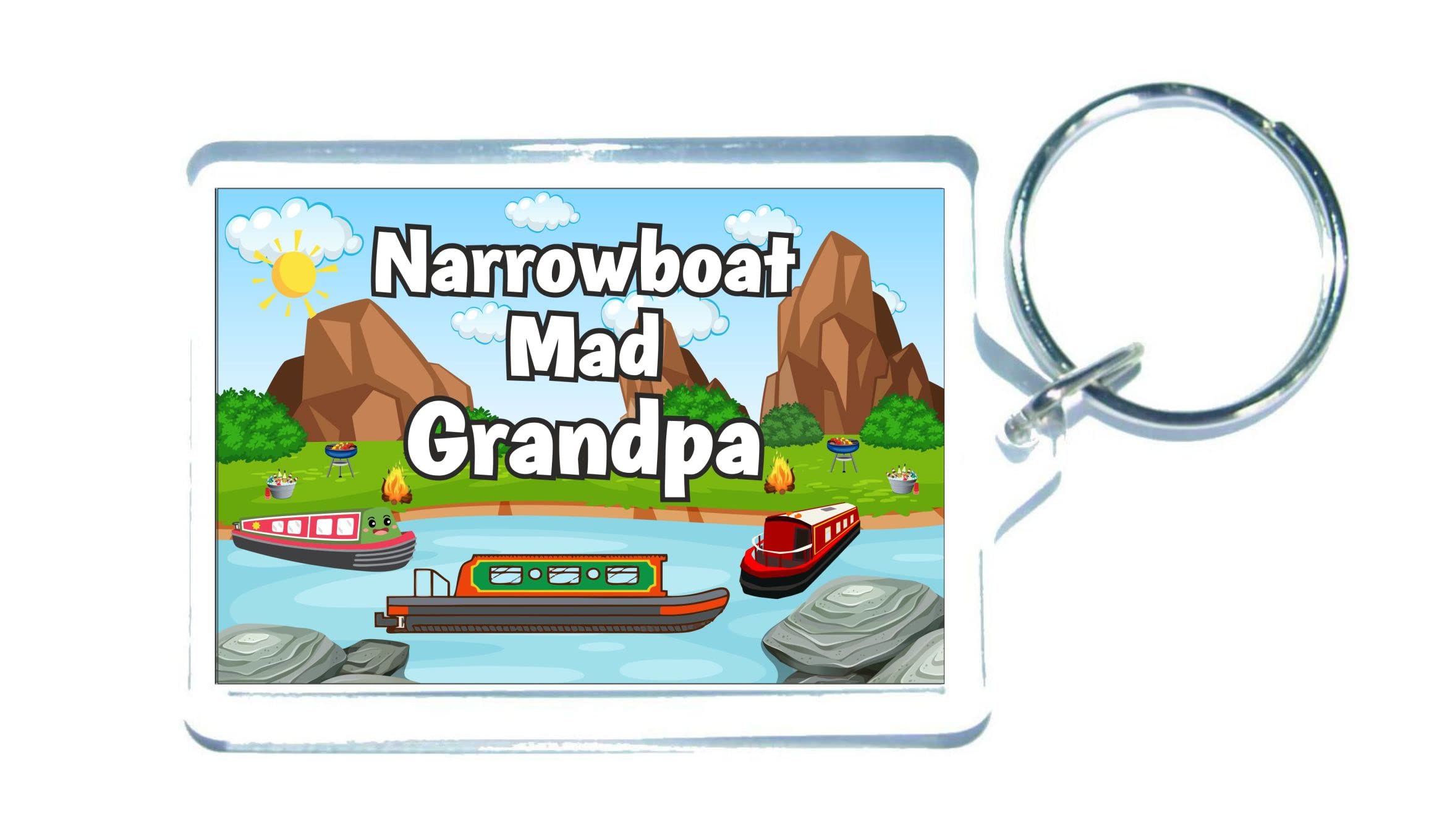 Decalarama Clear Grandpa Narrowboat Keyring – Narrowboat Mad Grandpa – Cute Fun Family Holiday Novelty Boating Birthday Gift