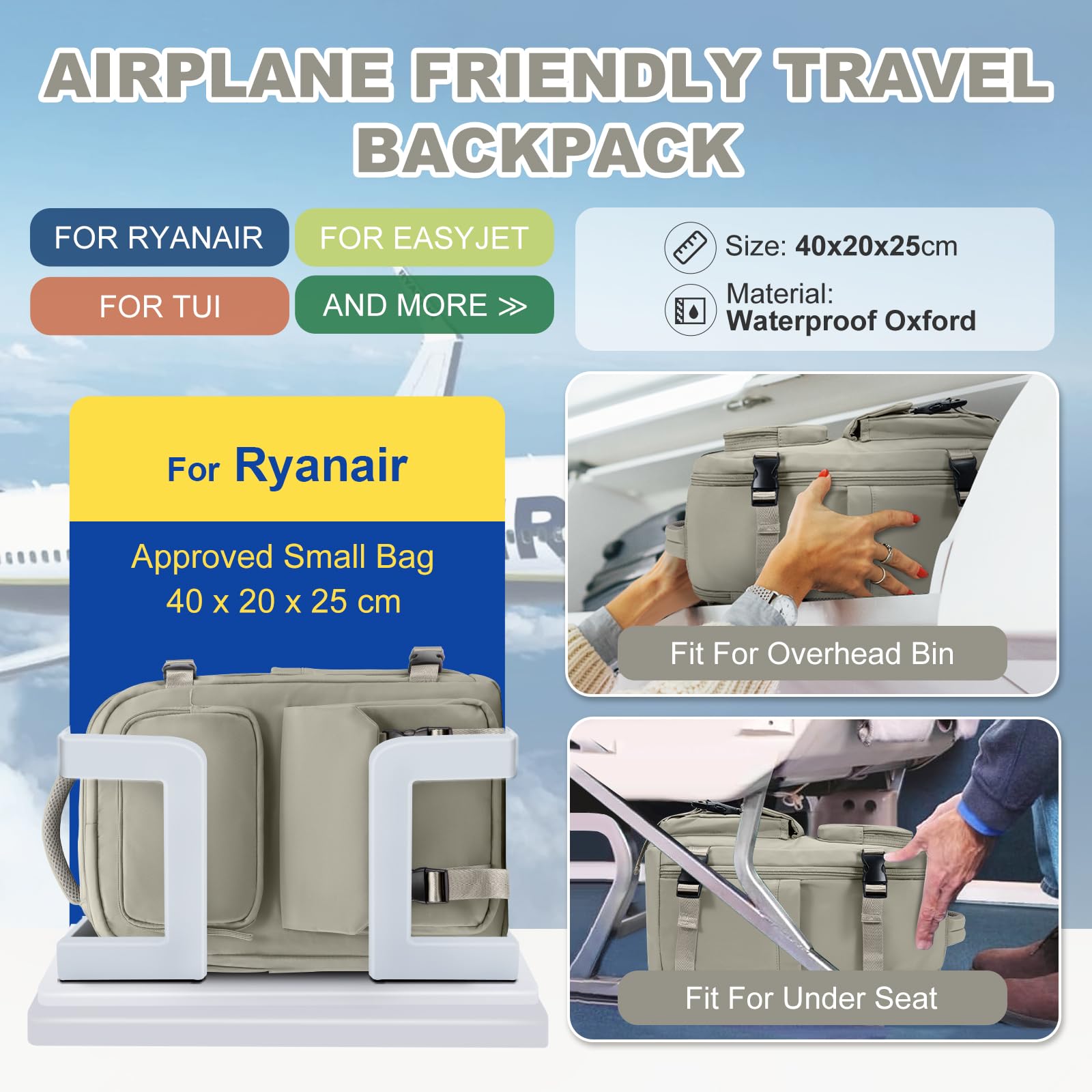 SZLX Zaino da Viaggio grande Zaino Ryanair 40x30x20 Sottovuoto Donna da escursionismo sportivo da esterno impermeabile Zaino Casual Laptop da 14 Pollici con porta di ricarica USB Scomparto per Scarpe