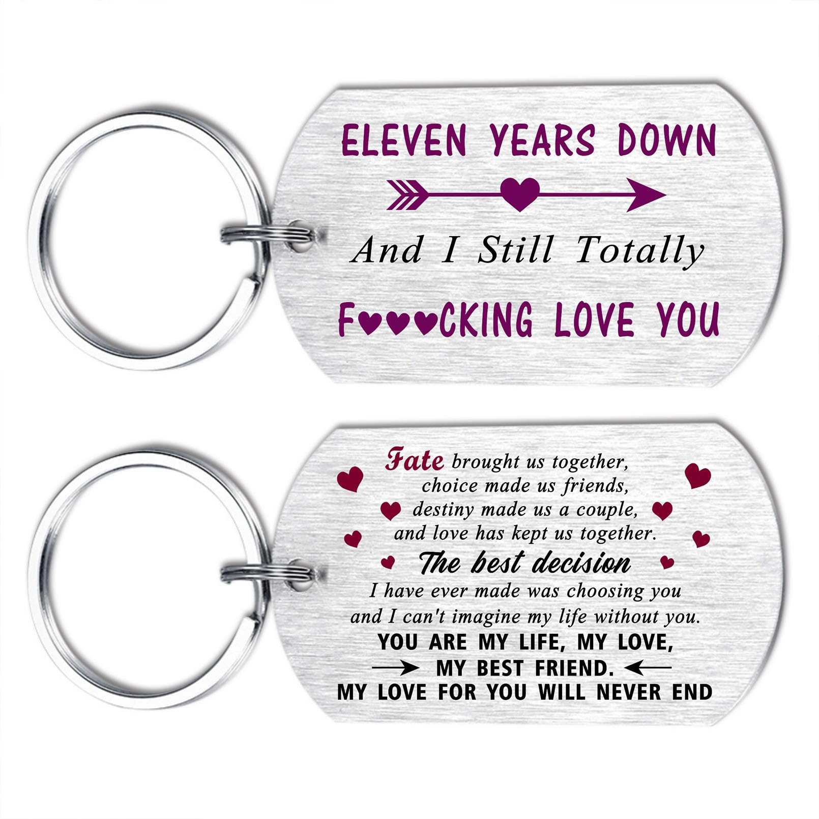 Mataly 11th Wedding Anniversary Steel Gifts for Him Husband - 11 Years Down I Still Love You, Gifts for Mens Anniversary Double-side Engraved Keychain