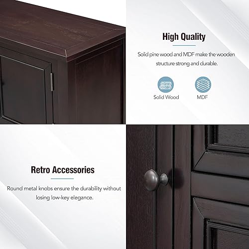 Miniatura 21 de Mesa de consola buffet aparador sofá mesa auxiliar de entrada con 4 cajones de almacenamiento, 2 armarios y estante inferior para sala de estar Gris