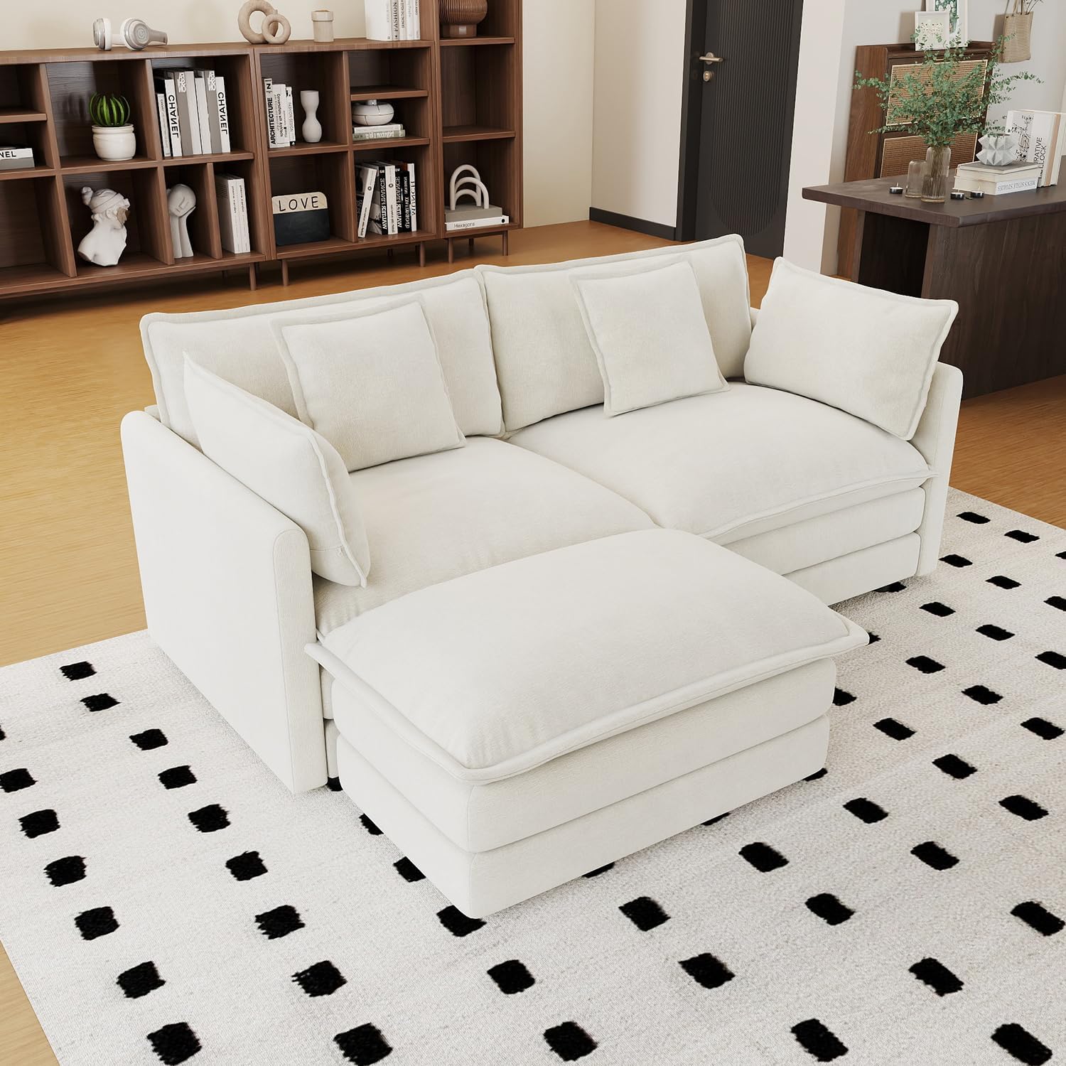 76.7" Chenille Modular Sectional Sofa, Comfy Cloud Couch Sectional Sofa, Modern Deep Seat Loveseat Sofa, for Living Room, Bedroom, Apartment (Beige, 76.7Inch-L Shape)