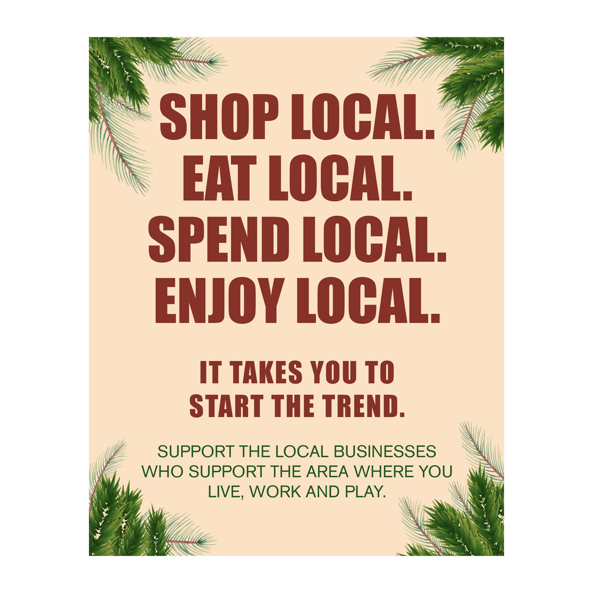 "Shop & Support Local Businesses" Wall Art Print - 8x10" Rustic Floral Motivational Print For Home Decor-Farmer's Market, Unframed