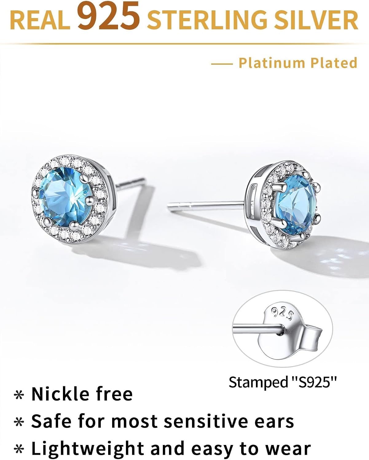 ChicSilver 925 Sterling Silver Heart/Round/Pear/Emerald Cut Birthstone Stud Earrings for Women Birthday Jewelry