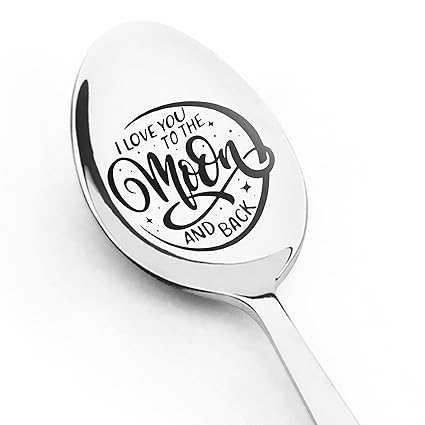 nakouhei 1 Set Engraved Stainless Steel Spoon Gift I Love You To The Moon And Back Spoon Dessert Spoon Ice Cream Spoon With Gift Box For Girlfriend Couple Birthday Anniversary Valentine's Day Gift