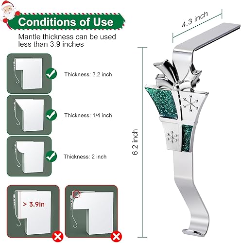 Miniatura 5 de Christmas Stocking Holders for Mantles Set of 4, Colorful Stocking Hangers for Fireplaces, 4 Pack Non-Slip Stocking Hooks for Mantle, Stocking,