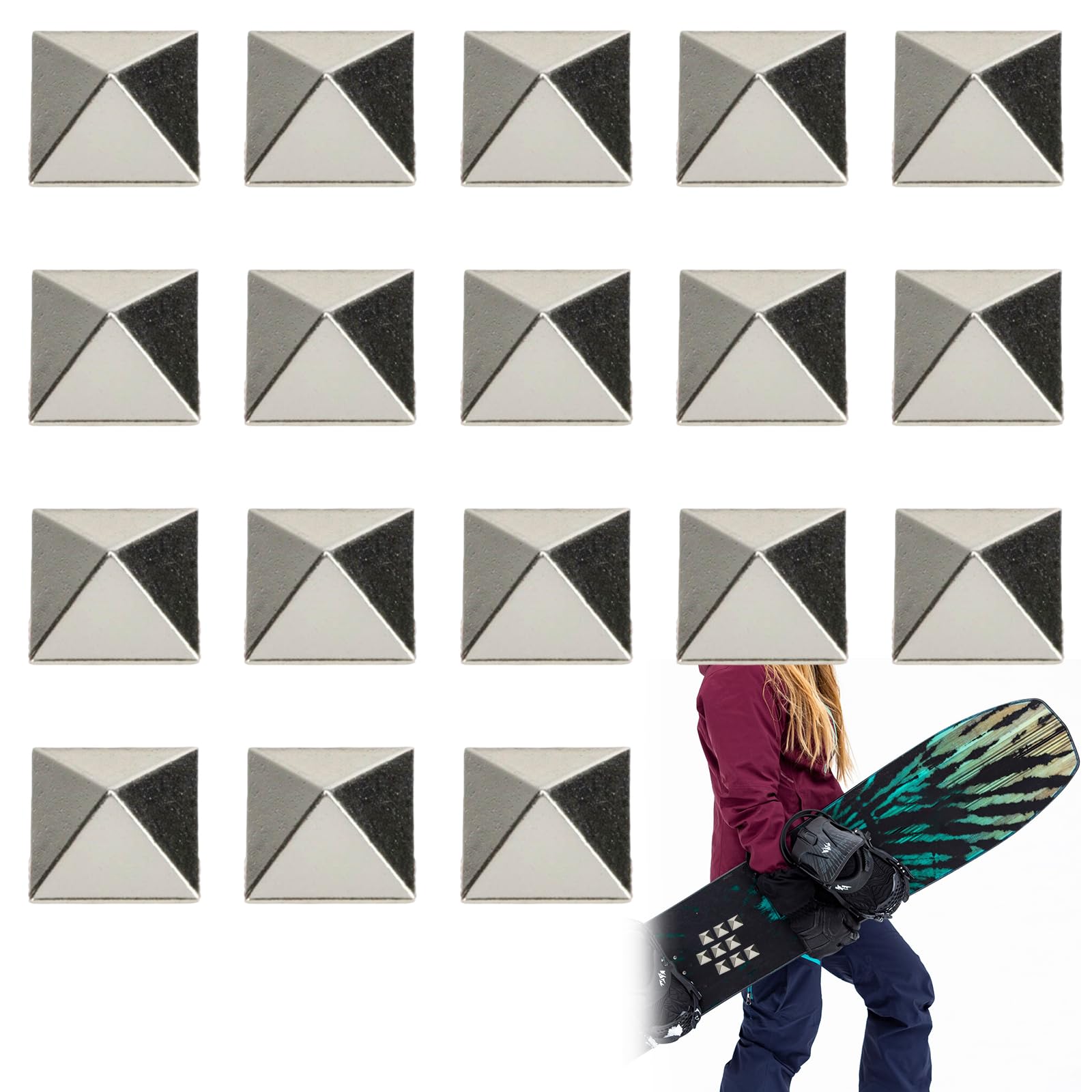 18 Pezzi Stomp Pad Snowboard, Pad da Snowboard, Pyramid Studs Pad Snowboard Antiscivolo, Tappetino Autoadesivo Per Sci, Snowboard, Offre Una Presa Aggiuntiva Durante Lo Snowboard Per Uomo E Donna