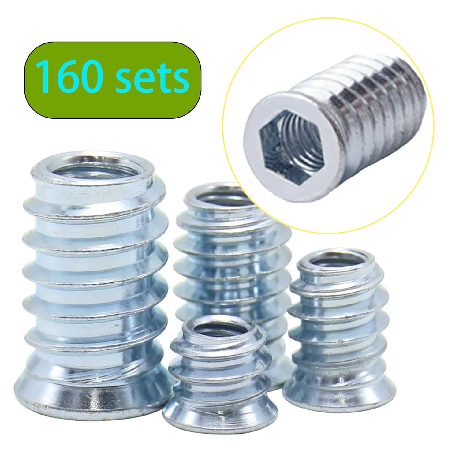 160 Sets of 1/4-20 x 10mm, 15mm, 20mm, 25mm Furniture Nuts, Threaded Wood Inserts, Bolts, Fasteners, connectors, Hexagonal Drive Screws and Nuts kit (160 Screws and 160 Nuts)